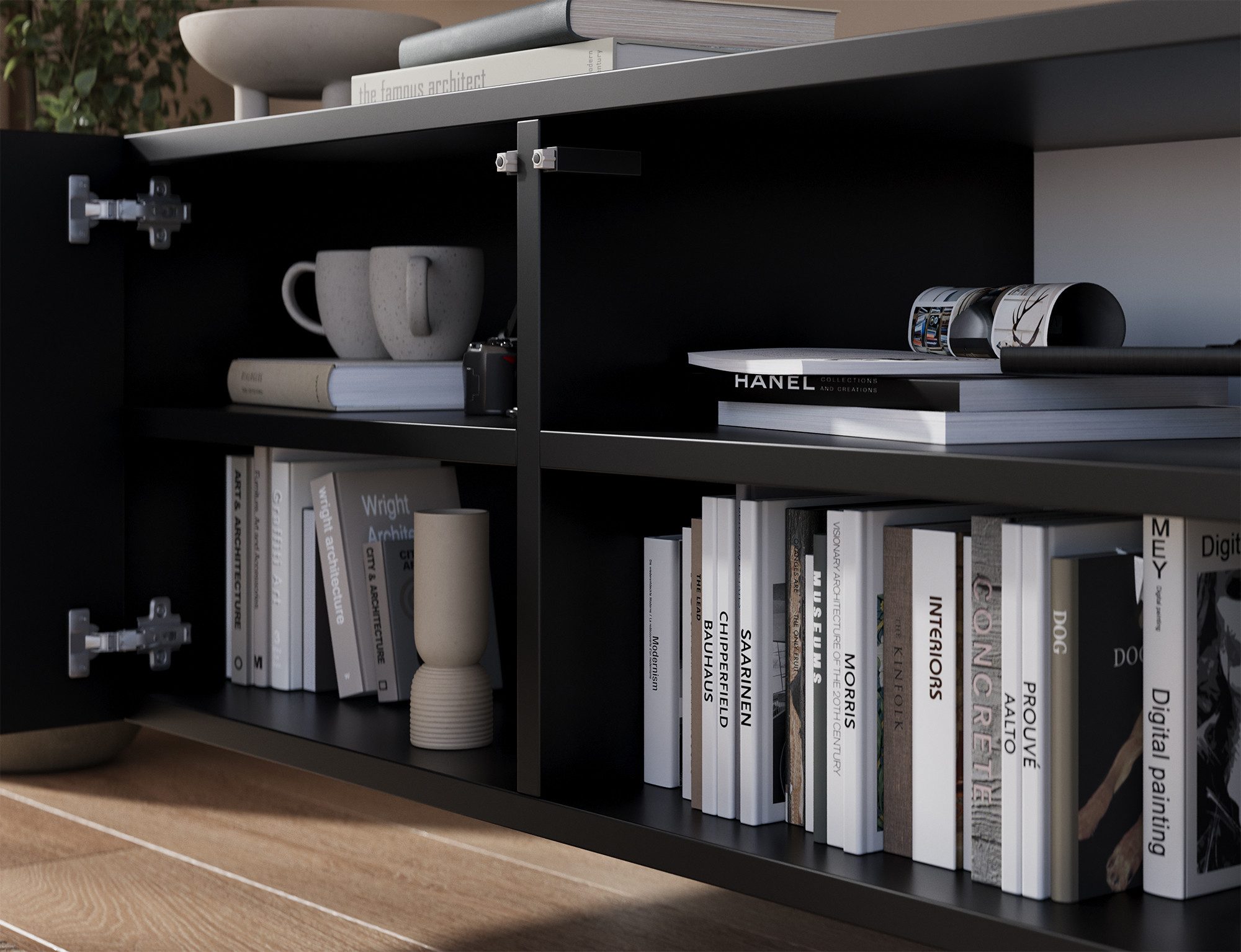 MOEBLO TV-Board ALVARA 100 (TV-Lowboard 100 cm wandhängend, TV-Schrank mit 2 Klapptüren, TIP-ON, offenen Fächern, Stauraum, modernes Wohnzimmermöbel, grifflos,  – Bild 4 von 5