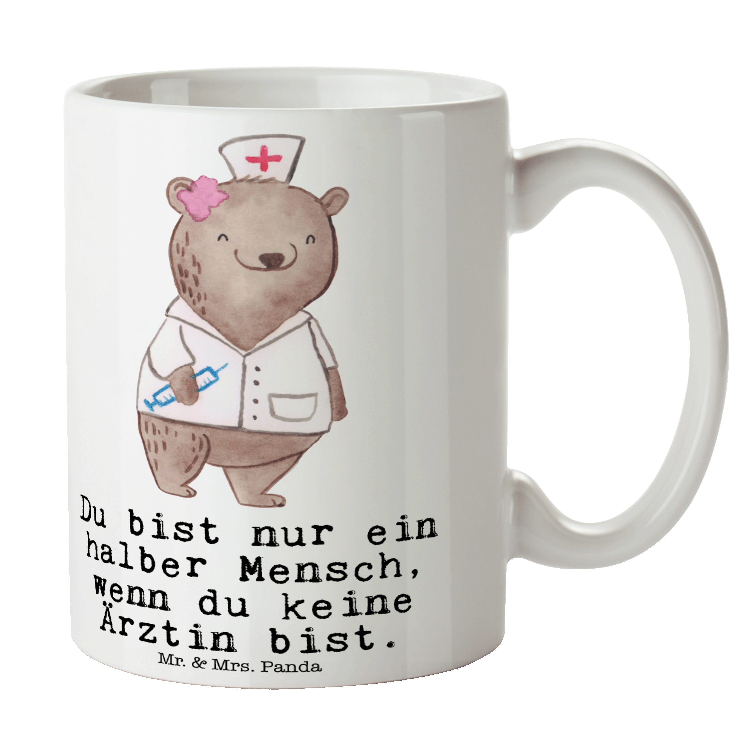 Mr. & Mrs. Panda Tasse Ärztin mit Herz - Weiß - Geschenk, Schenken, Geschenk Tasse, Medizins, Keramik