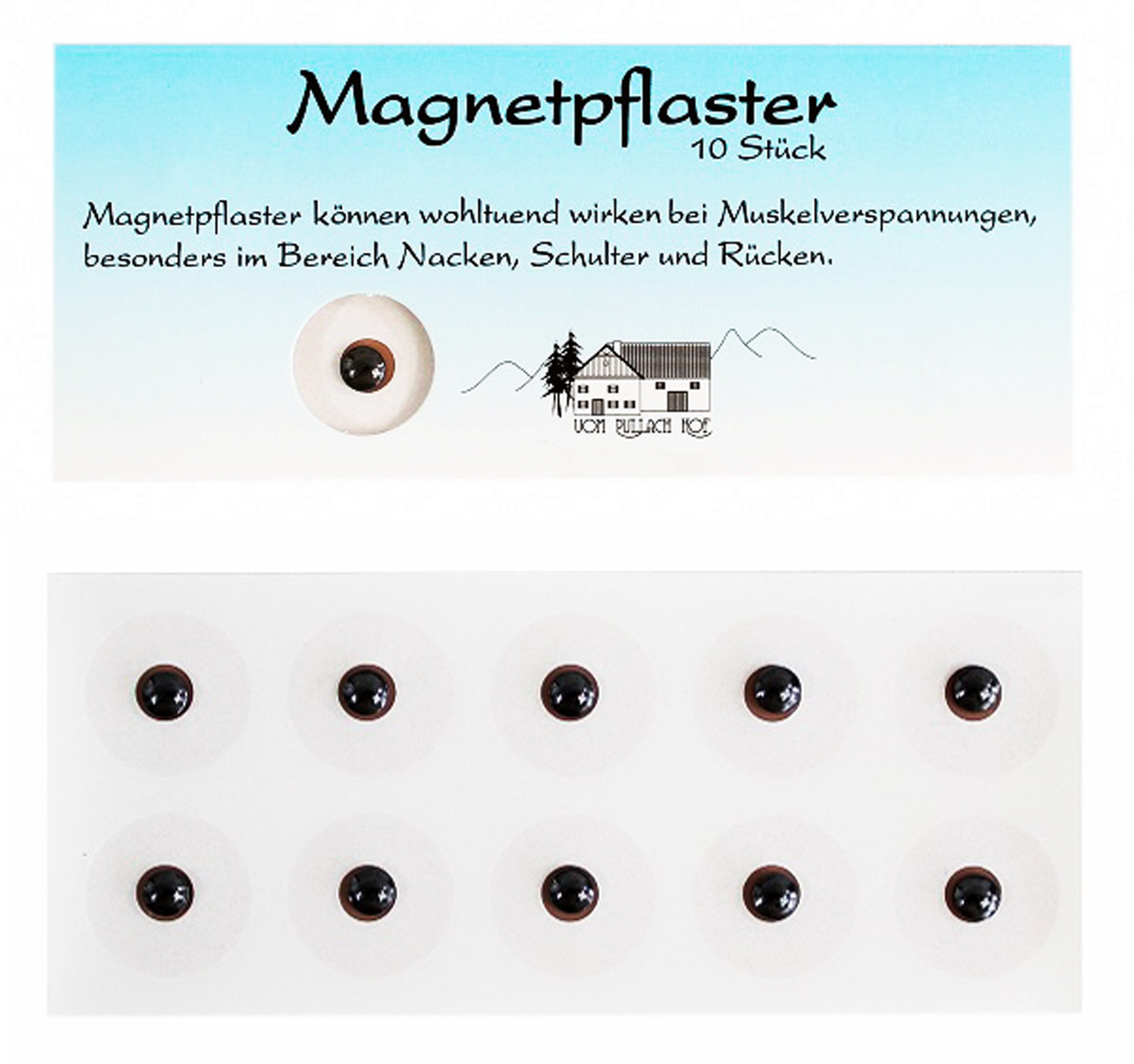 vom Pullach Hof Magnetpflaster 10x MAGNETPFLASTER Set 600-Gauss mit Anleitung Magnet Pflaster 64 (10 St), Körpermagnet Patches Magnetische Akupunktur