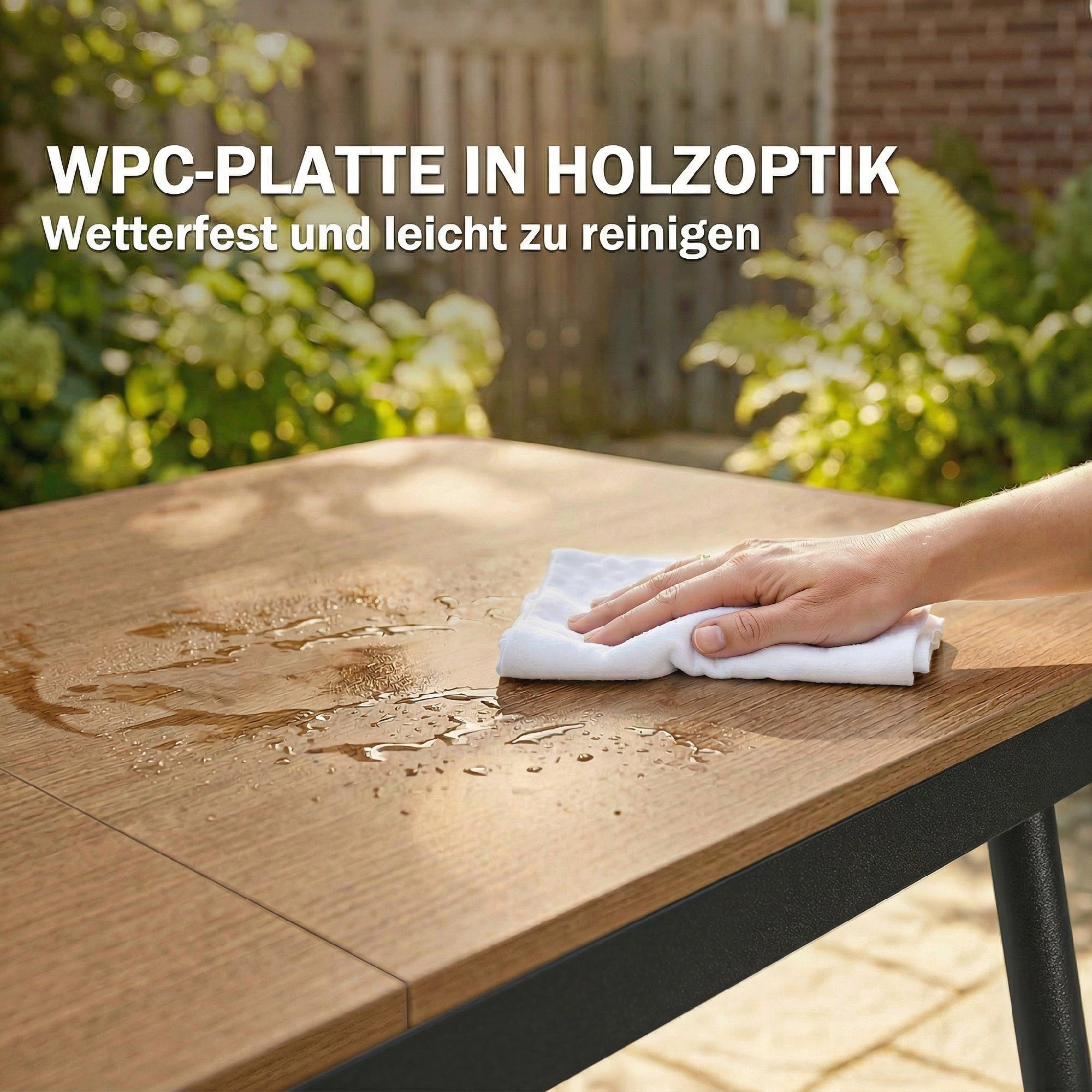 REDOM Gartentisch Outdoor Gartentisch 140 x 80 cm für 6 Personen (Packung, 1-St., Esstisch mit WPC Tischplatte & rostbeständigem Rahmen), Balkontisch Teak mit verstellbaren Tischfüßen