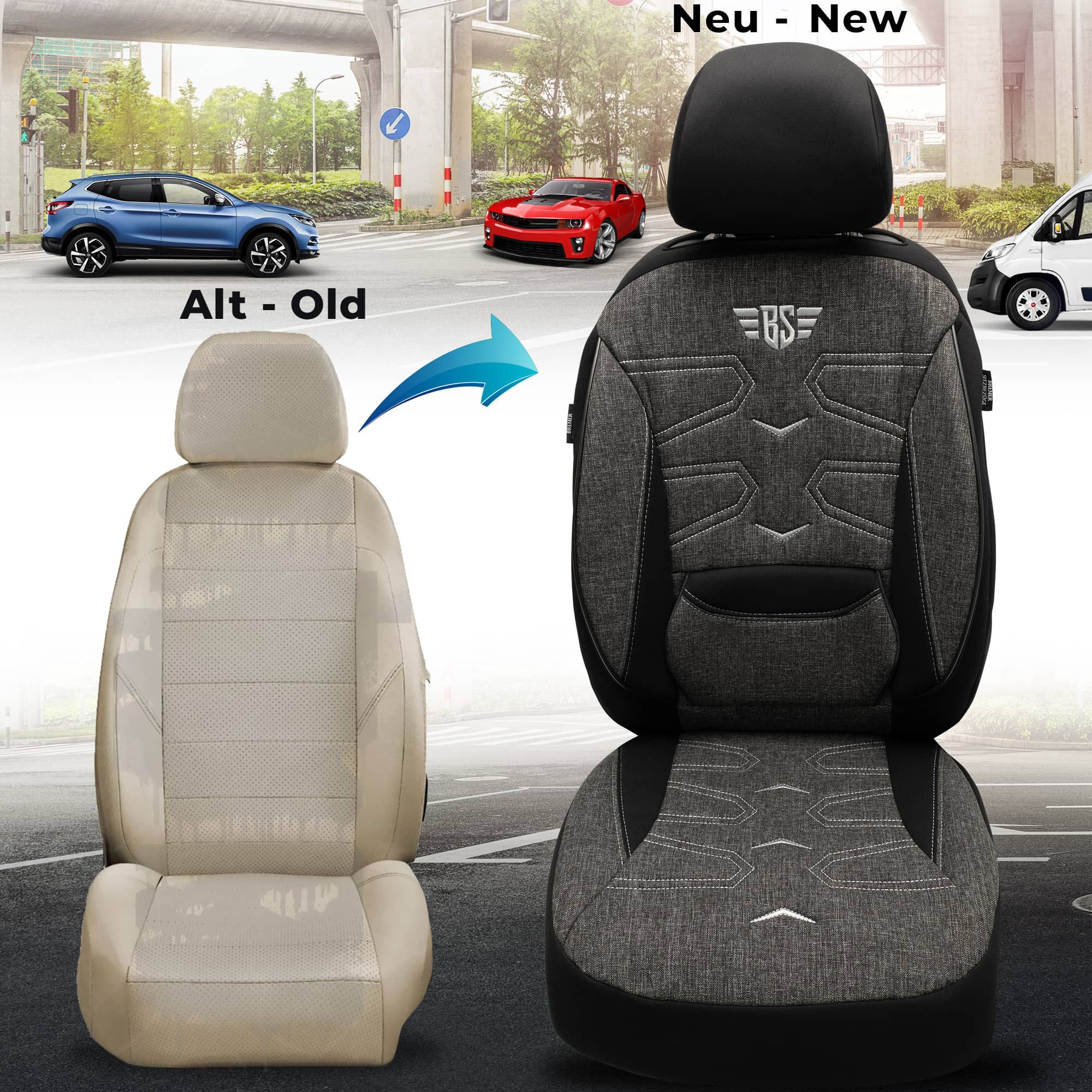 BREMER SITZBEZÜGE Autositzbezug für Mercedes C-Klasse W204 S204 Bj 2007-14 (KT304), Set, 2-tlg., Schonbezüge Sitzbezüge Fahrer und Beifahrer, in Schwarz