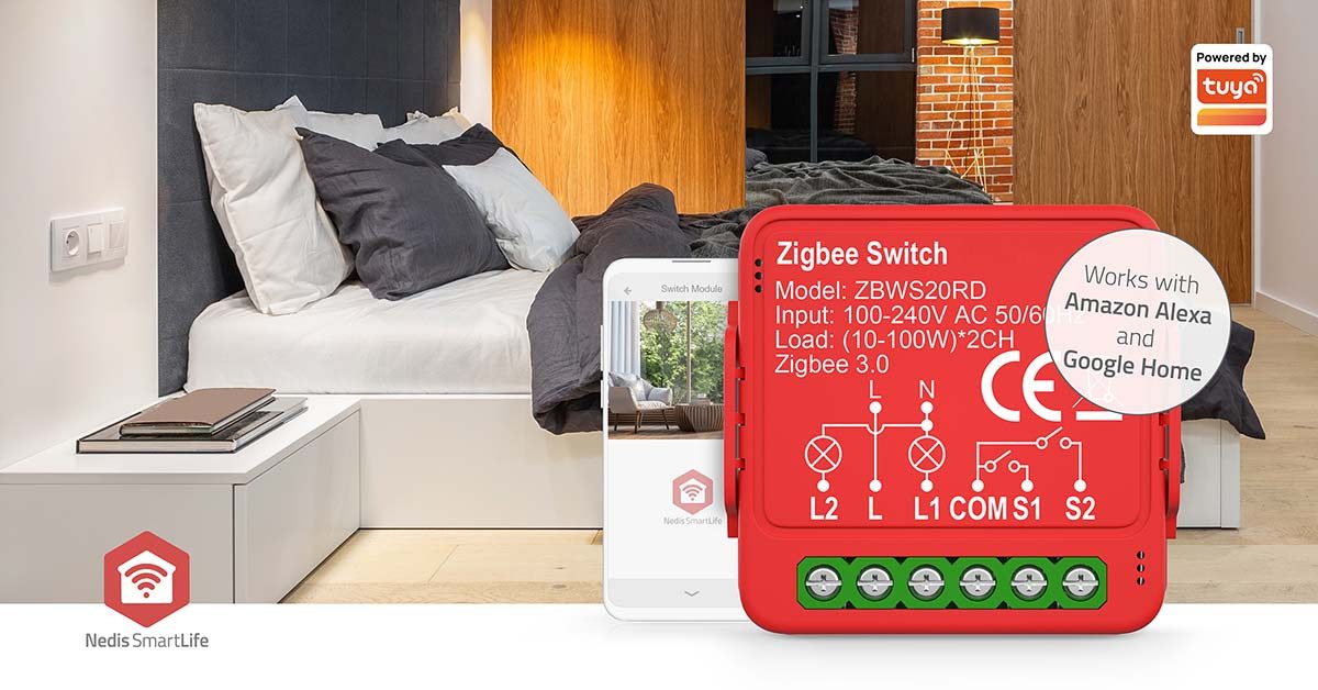 Nedis ZBWS20RD Smarter Lichtschalter, Zigbee, App-Steuerung, Energie sparen, flexibel automatisieren