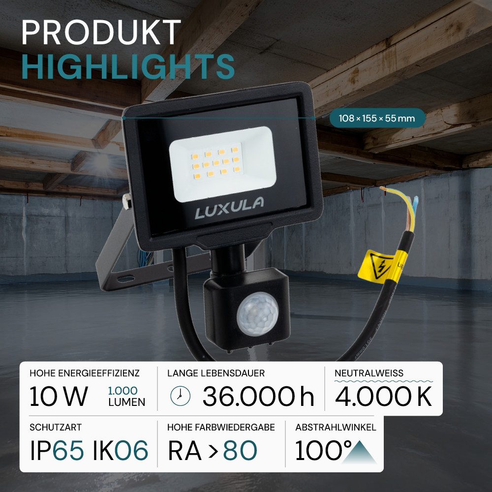 LUXULA LED Flutlichtstrahler LUXULA LED Fluter 10 W 4000 K Neutralweiß Schwarz, LED fest integriert, Neutralweiß – Bild 4 von 5