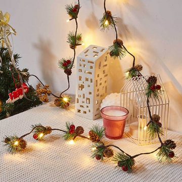 GLIESE LED-Lichterkette Tannenzapfen Zweig Rot Perle Beleuchtung Weihnachten Dekoration