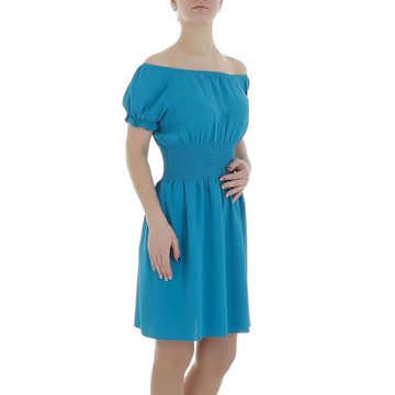 Ital-Design Sommerkleid Damen Freizeit (86164458) Kreppoptik/gesmokt Minikleid in Blau
