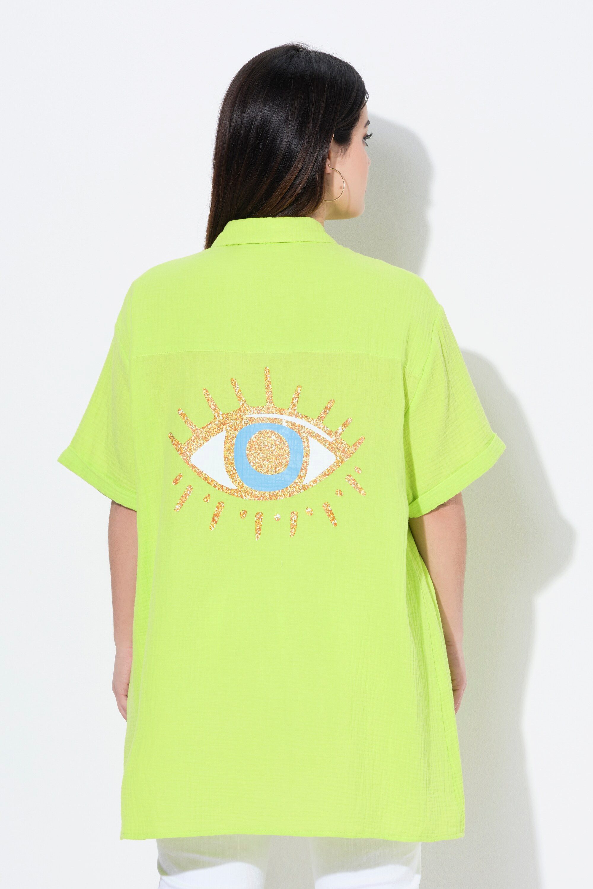 Angel of Style Longbluse Bluse oversized Musselin Auge auf dem Rücken