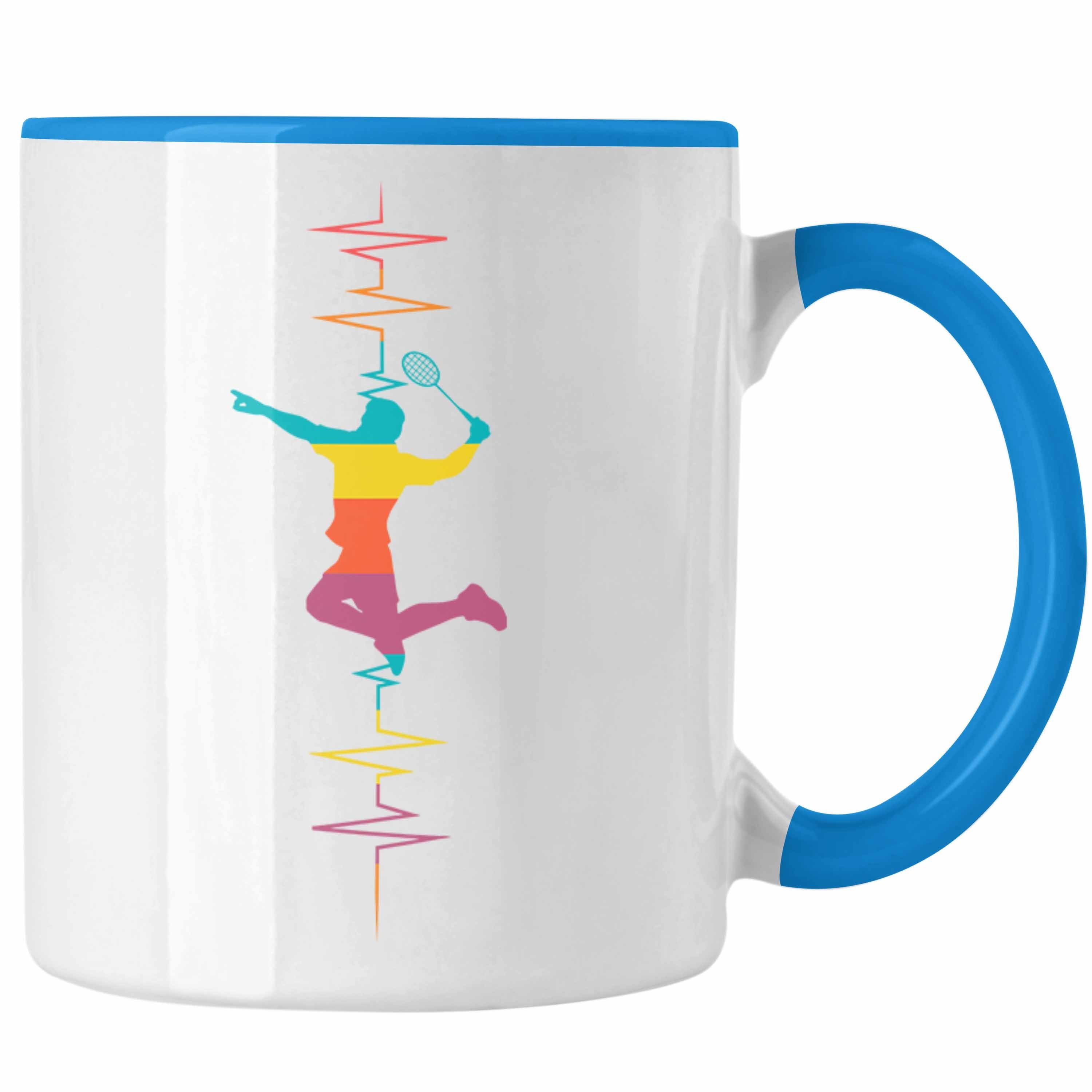 Trendation Tasse Lustige Handball-Tasse für Grafik Handballspieler Herzschlag Blau Geschenk