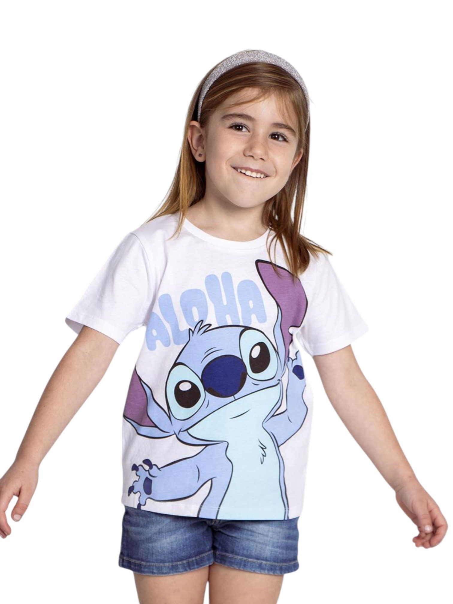 Cerdá T-Shirt STITCH - ALOHA Mädchen Kurzarmshirt aus Jersey Gr. 110 - 158 cm