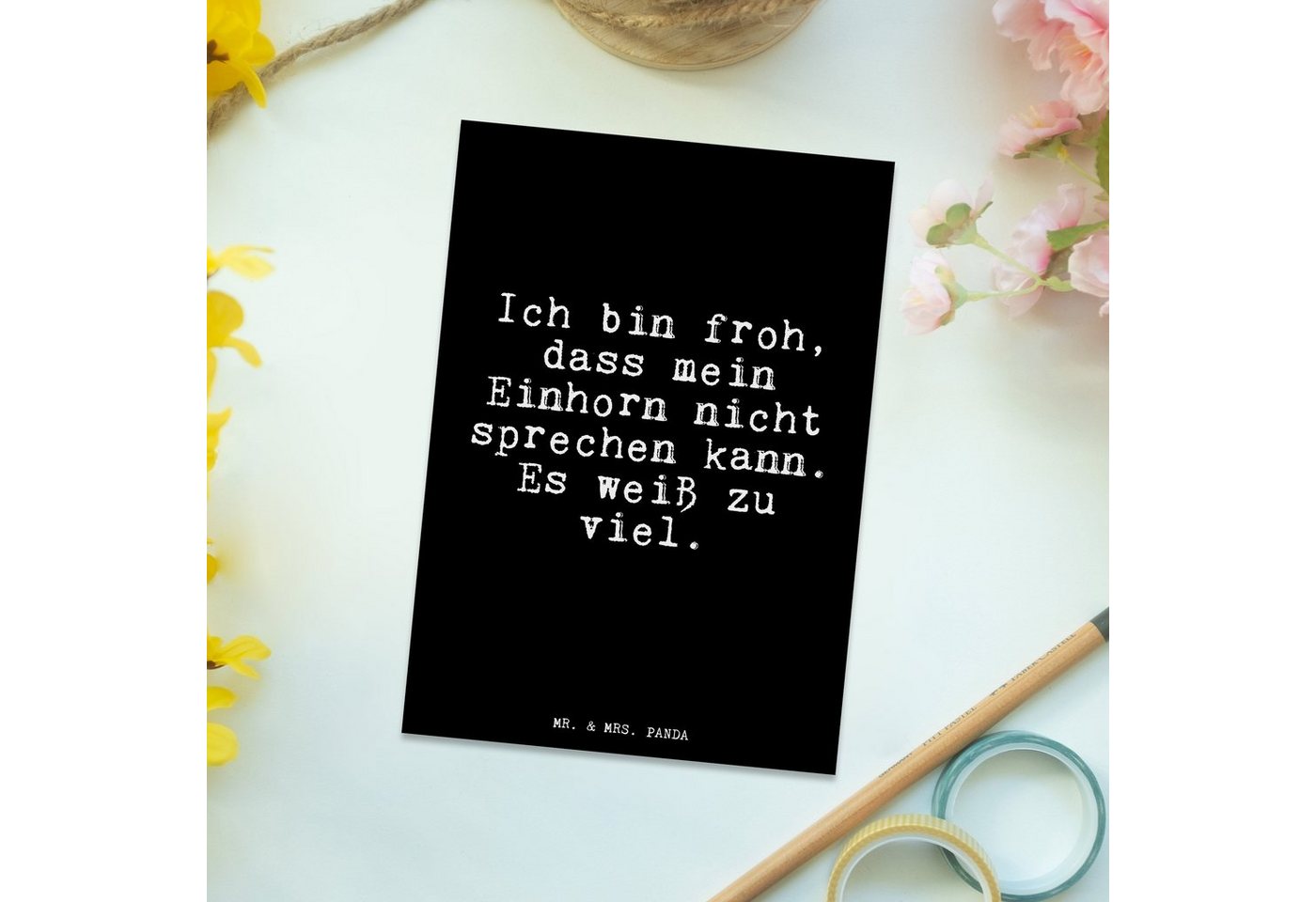 Thumbnail - Mr. & Mrs. Panda Postkarte Ich bin froh, dass... - Schwarz - Geschenk, Phantasie, Einhorn, Spruc, Glücksmomente teilen