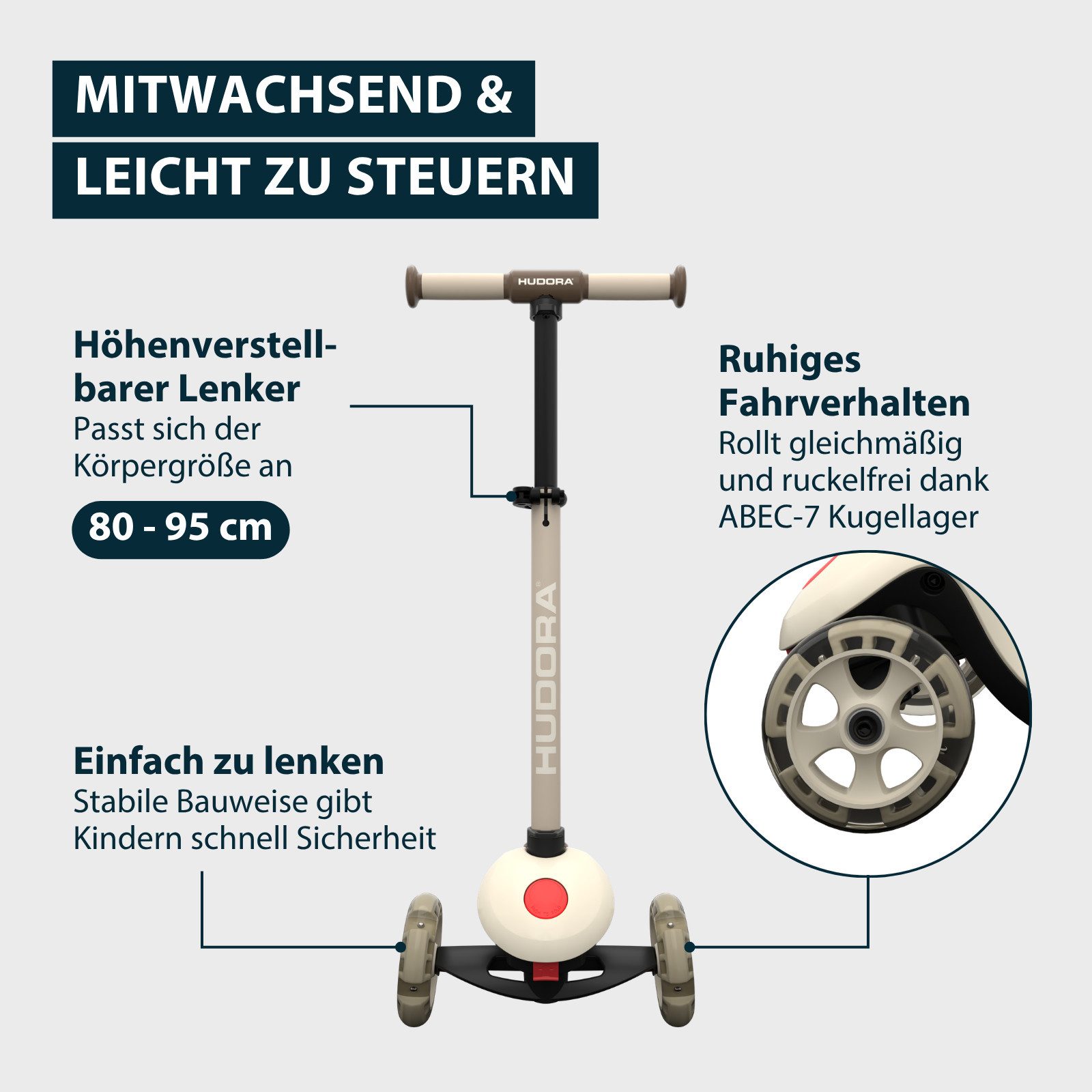 Hudora Dreiradscooter Tri-Scooter, Sicherer Stand und selbstbewusstes Fahren