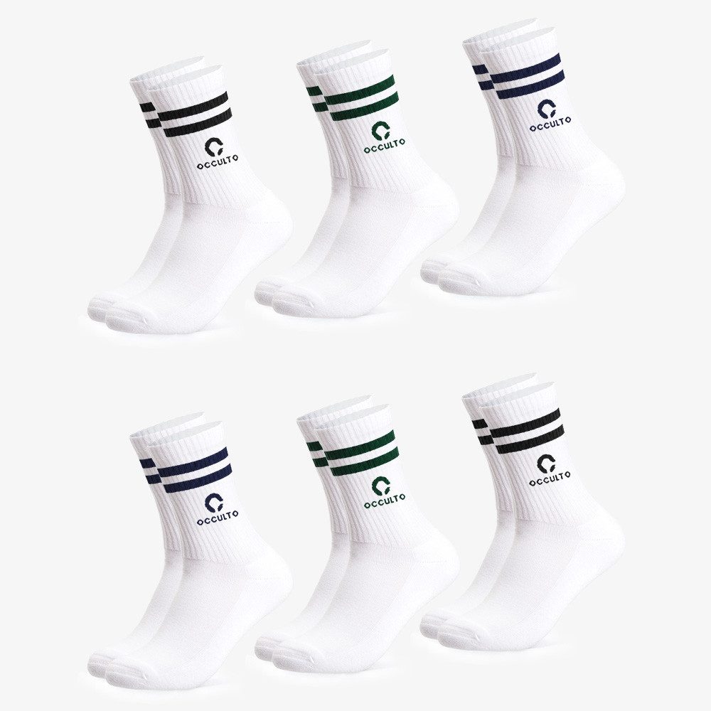 OCCULTO Sportsocken Damen & Herren Logo Tennissocken mit Streifen 3er Pack (Modell: Ray) (3-Paar)