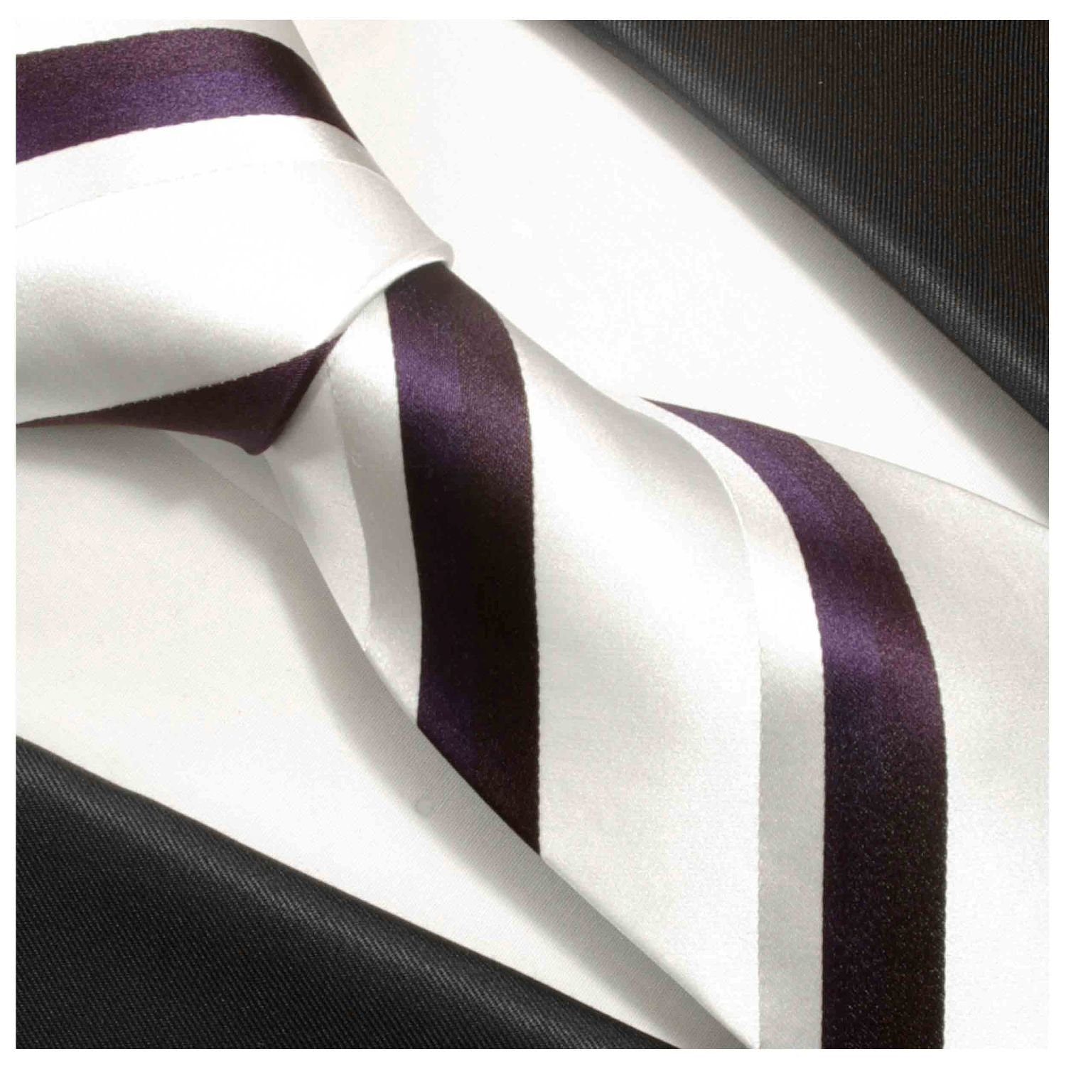 Herren Krawatten Paul Malone Krawatte Moderne Herren Seidenkrawatte gestreift 100% Seide Schmal (6cm), weiß silber lila 944