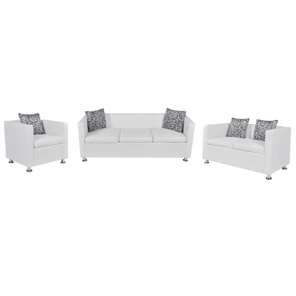 Kunstleder Weiß Sofa-Set vidaXL + Sessel 3-Sitzer 3-Sitzer + 2-Sitzer