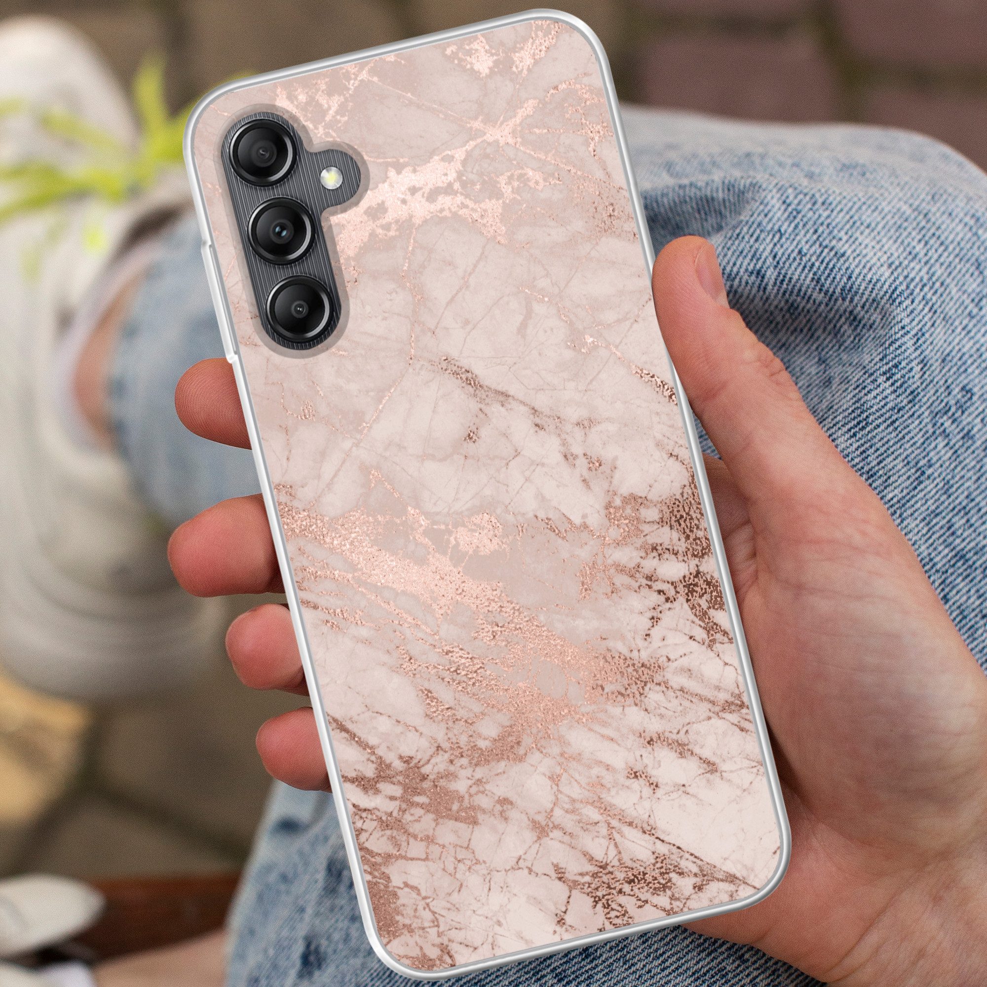 MuchoWow Handyhülle für Samsung Galaxy A14 5G Marmor - Rosa - Luxus - Marmoroptik - Glitze, Smartphone-Bumper, Print, Handy Schutzhülle Dünn