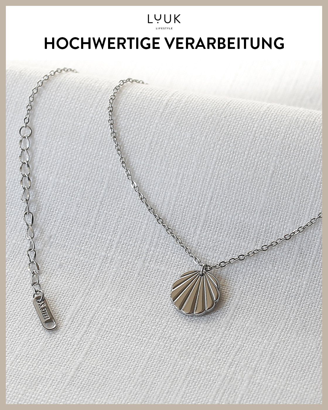 Kette LIFESTYLE Geschenkkarte, LUUK HAPPINESS Silber Muschel, Anhänger Geschenkidee mit