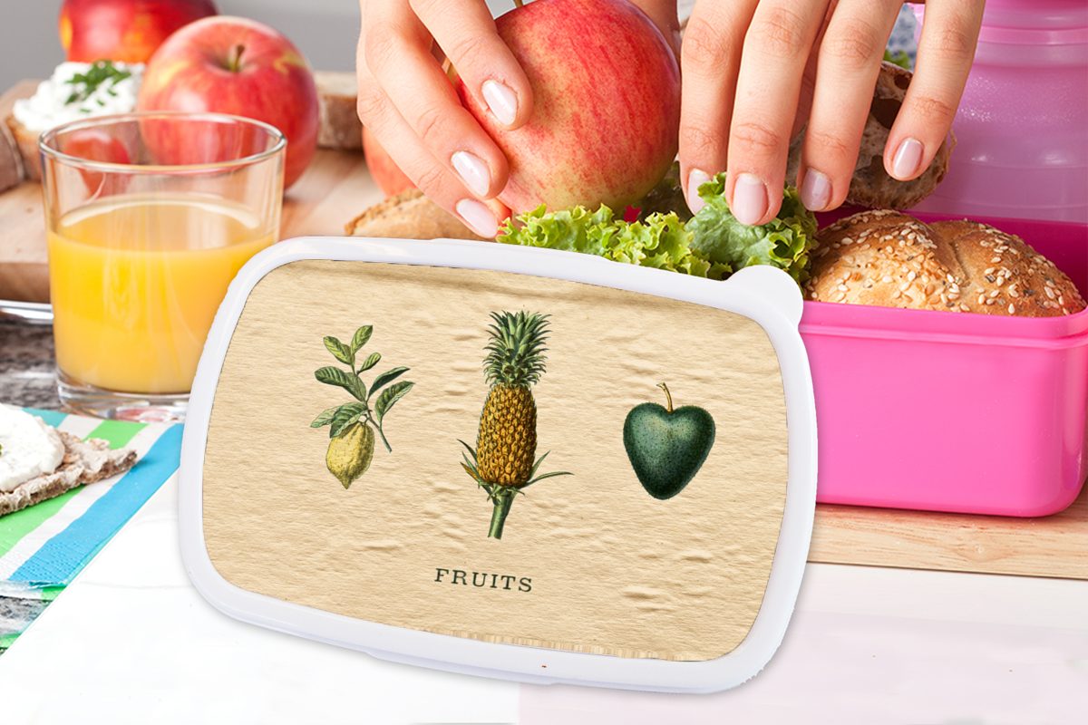 Mädchen, Obst Ananas, Erwachsene, - rosa Brotbox für - (2-tlg), Brotdose MuchoWow Snackbox, Kunststoff, Lebensmittel Lunchbox Kinder, Kunststoff