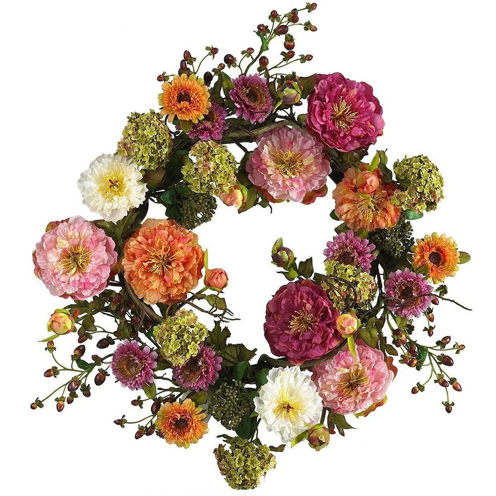 Diwzbyn Dekokranz Künstlicher Blumenkranz Pfingstrosenkranz,Herbstlicher Türkranz, geeignet zur Dekoration von Wänden, Veranden und Wohnzimmern