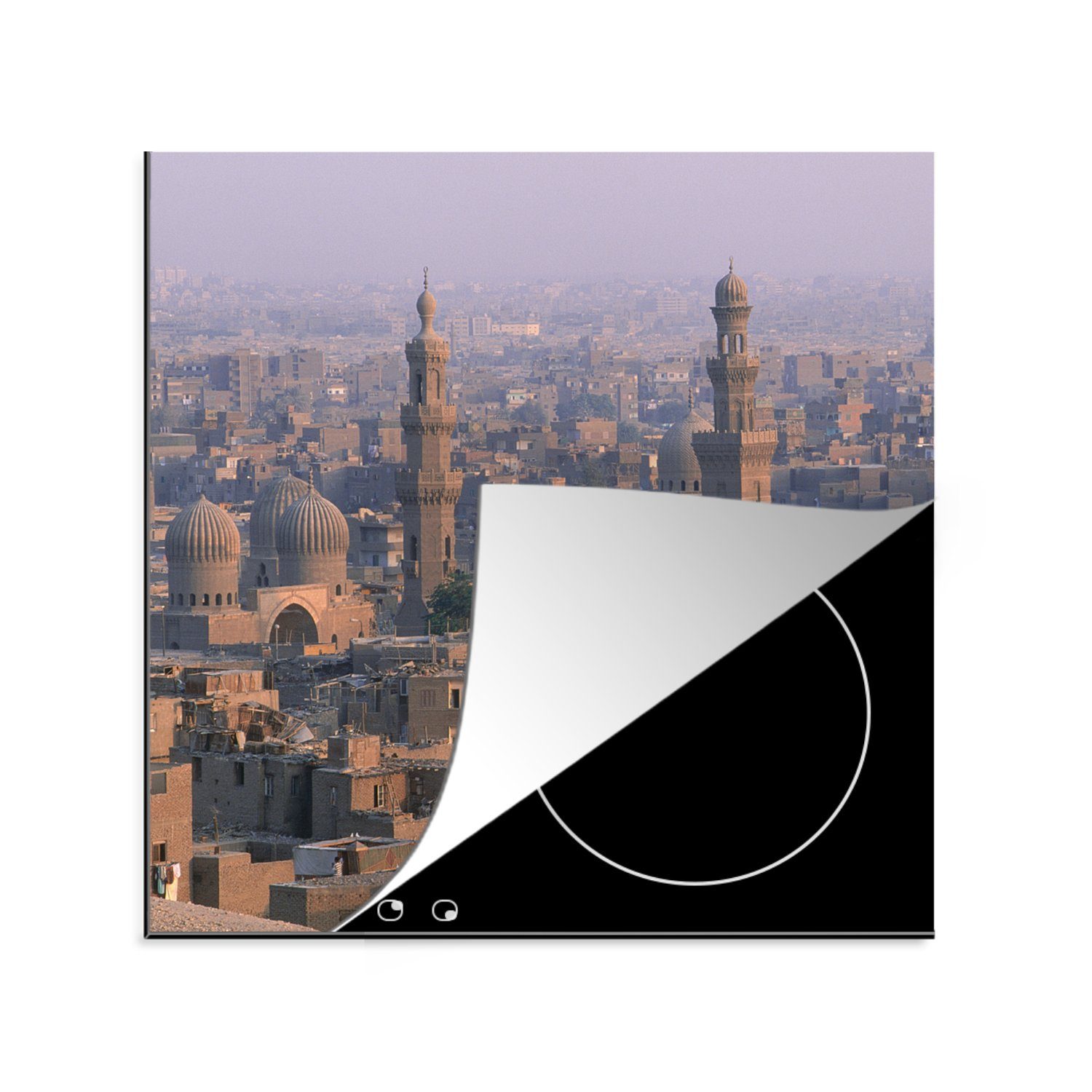 MuchoWow Herdblende-/Abdeckplatte Nebliger Himmel über Kairo - Ägypten, Vinyl, (1 tlg), 78x78 cm, Ceranfeldabdeckung, Arbeitsplatte für küche