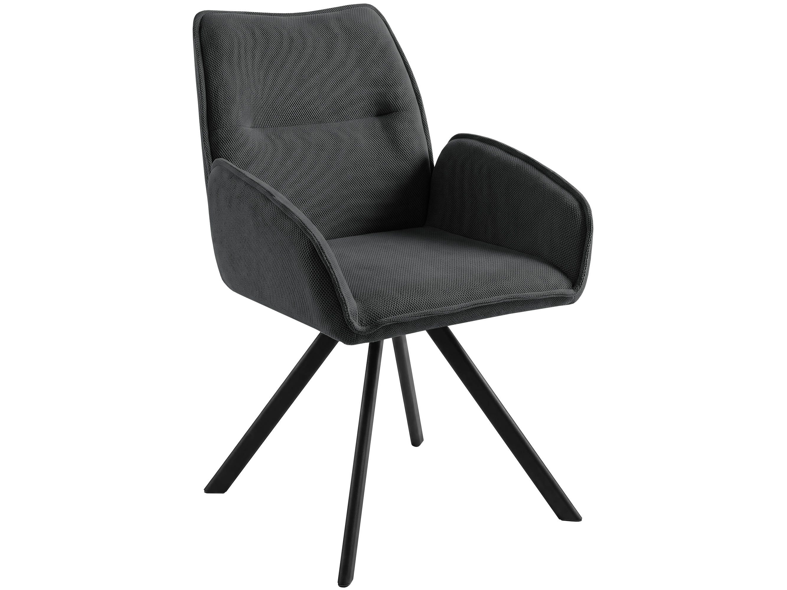 Beautysofa Drehstuhl Zerra Esszimmerstuhl 360° drehbar mit Armlehnen (gepolsterter Esszimmersessel aus Strukturstoff, 1 St), Drehstuhl mit schwarzem Metallgestell