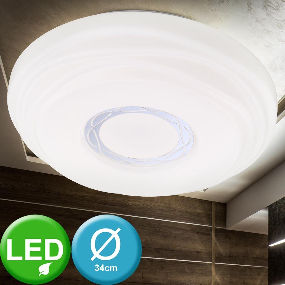 Globo LED Deckenleuchte, LED-Leuchtmittel fest verbaut, Warmweiß, LED 15 Watt Decken Leuchte Metall Wohnzimmer Beleuchtung Acryl weiß