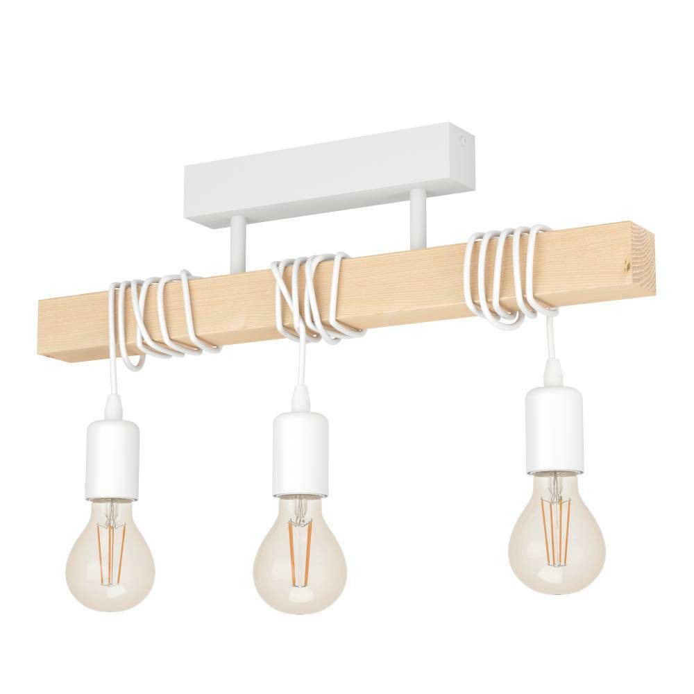 EGLO Deckenleuchte TOWNSHEND Deckenlampe, Stahl und Holz, E27, IP20, Wohnzimmerlampe, ohne Leuchtmittel, Deckenleuchte, L55 x B10,5 x H26,5 cm, weiß, braun, 3X60W exkl.