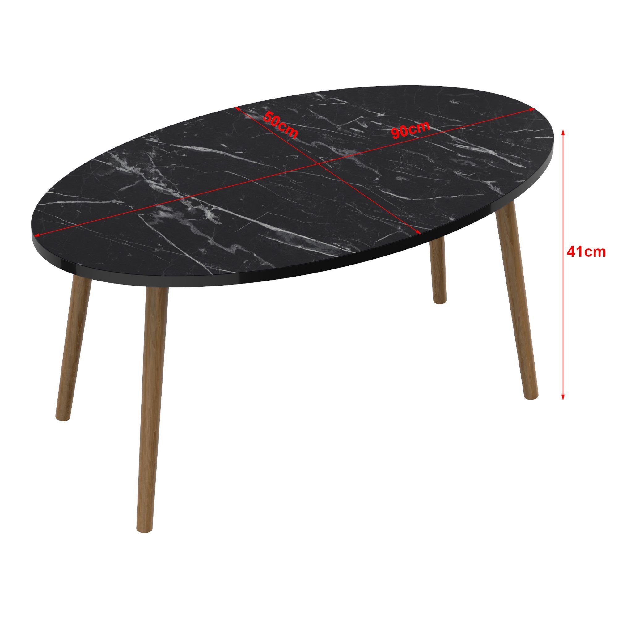 en.casa Couchtisch, »Sindal« Sofatisch oval 41 x 90 x 50 cm Marmor, schwarz