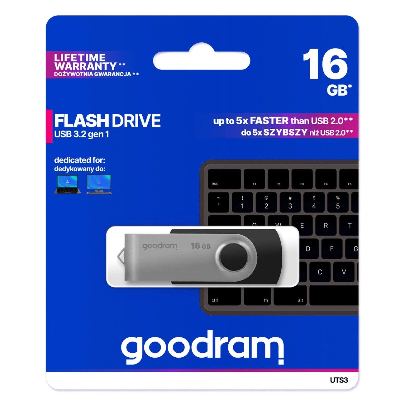 Goodram UTS3 USB-Stick (USB USB 3.2 Gen 1, Lesegeschwindigkeit 60 MB/s, USB 3.2 Gen 1 Stick, USB-A, kompakt, verschiedene Größen)