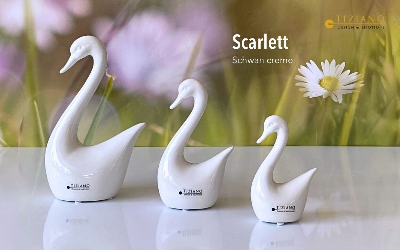 TIZIANO - DESIGN & EMOTIONS Dekofigur Deko Schwan Scarlett creme-weiß – Keramikfigur 13–22 cm