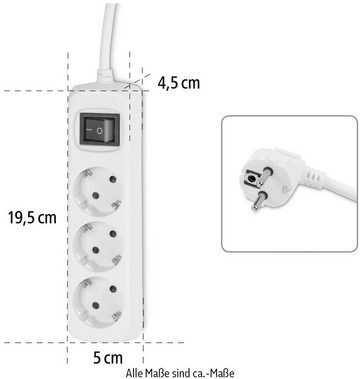 Hama Mehrfachsteckdose, 3-fach, Steckerleiste mit Schalter, 3 m Kabel, weiß Steckdosenleiste 3-fach (Kabellänge 3 m), Mehrfachsteckdose, Steckerleiste mit Schalter