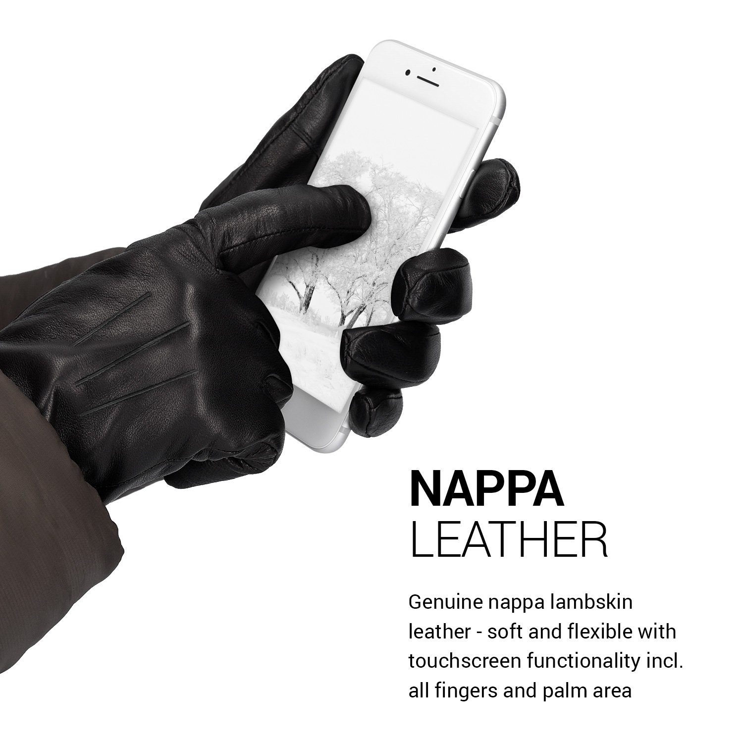 Touchscreen Navaris Lederhandschuhe Herren Nappa Kaschmir Lammleder Handschuhe S Futter -