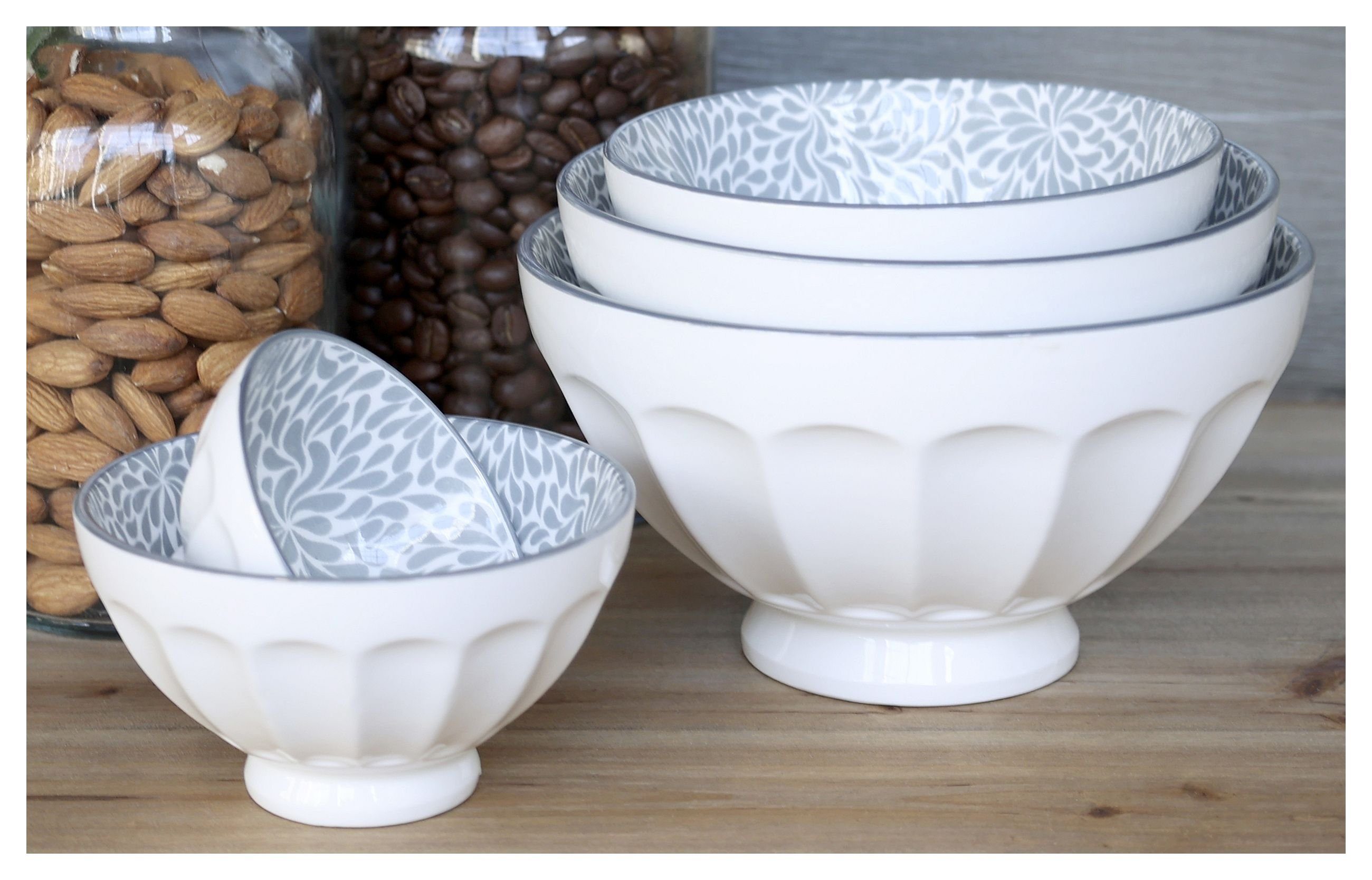 Chic Antique Schüssel 5er Schalen Schüssel Set Ares Weiß Grau Muster Chic Antique 61065520, Porzellan