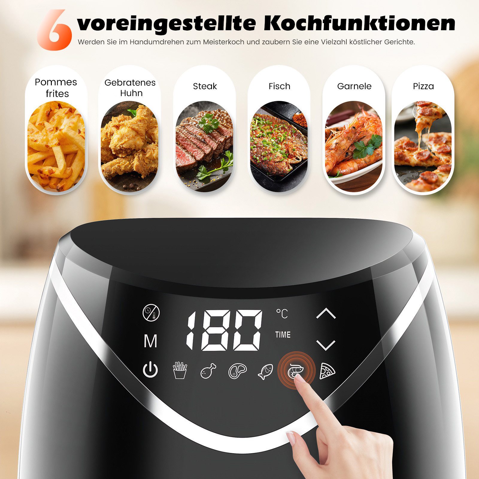 oyajia Heißluftfritteuse 2,8 l kleiner digitaler Airfryer, 6 Programme, platzsparend, kompakt, zum Backen, Aufwärmen, Braten für schnelle und einfache Mahlzeiten, 1200 W, Mini, kompakt und leise, antihaftbeschichtet, spülmaschinenfest