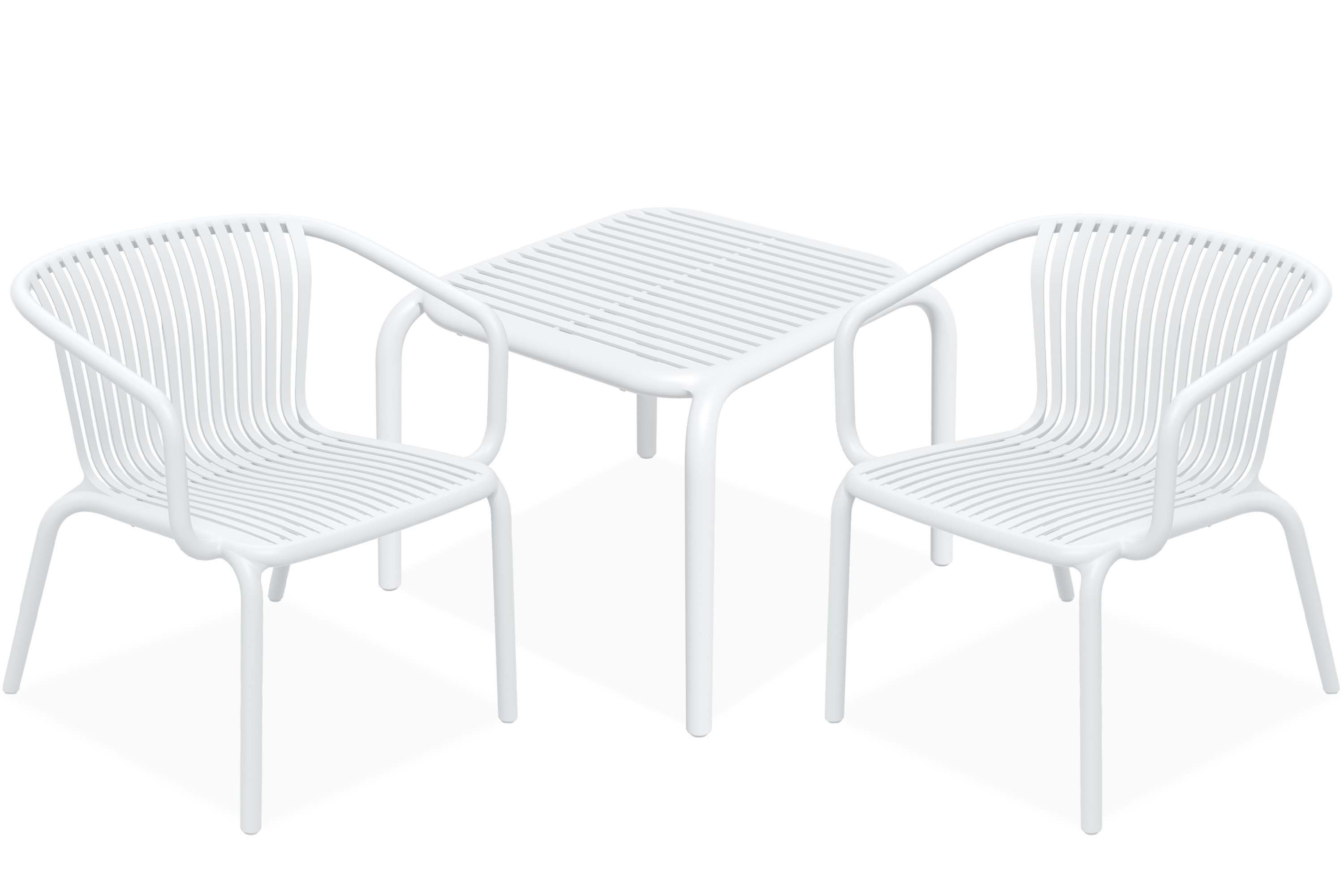 KONSIMO® Gartenlounge-Set FICCARI Garten-Sitzgruppe, Gartenmöbel-Set, hergestellt in der EU, (2 Gartenstühle mit Armlehnen, 1 Tisch, 3-tlg., aus hochwertigem Kunststof), Stapelbar, witterungsbeständiges Material, Tischhöhe 41,5 cm