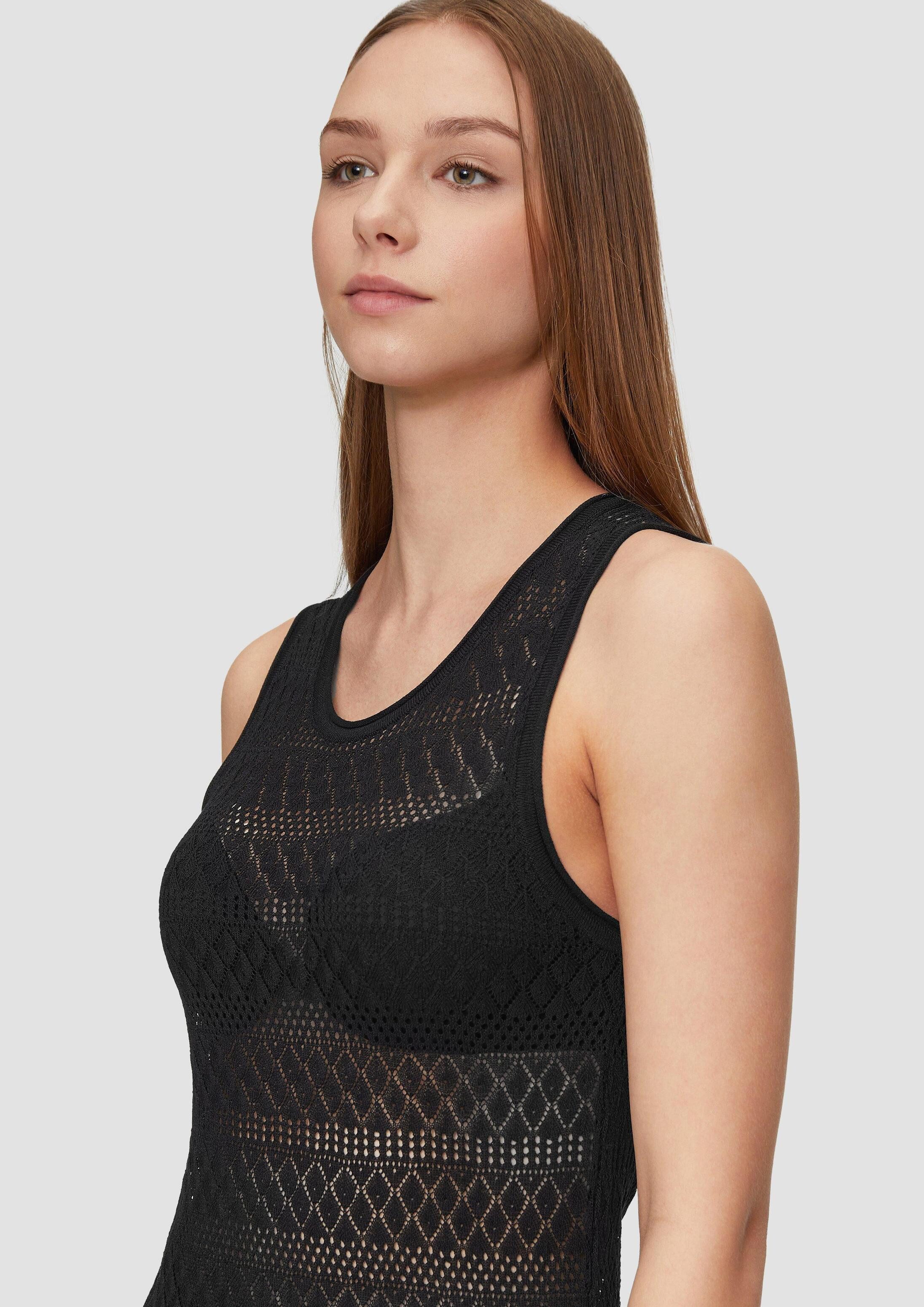 QS Midikleid Kleid Transparentes Feinstrick-Kleid mit Ajourmuster
