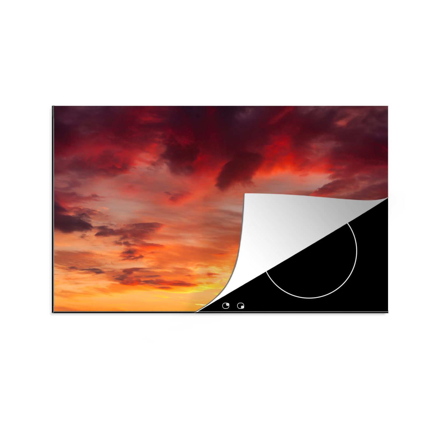 MuchoWow Herdblende-/Abdeckplatte Wolken - Sonne - Rot, Vinyl, (1 tlg), 81x52 cm, Induktionskochfeld Schutz für die küche, Ceranfeldabdeckung