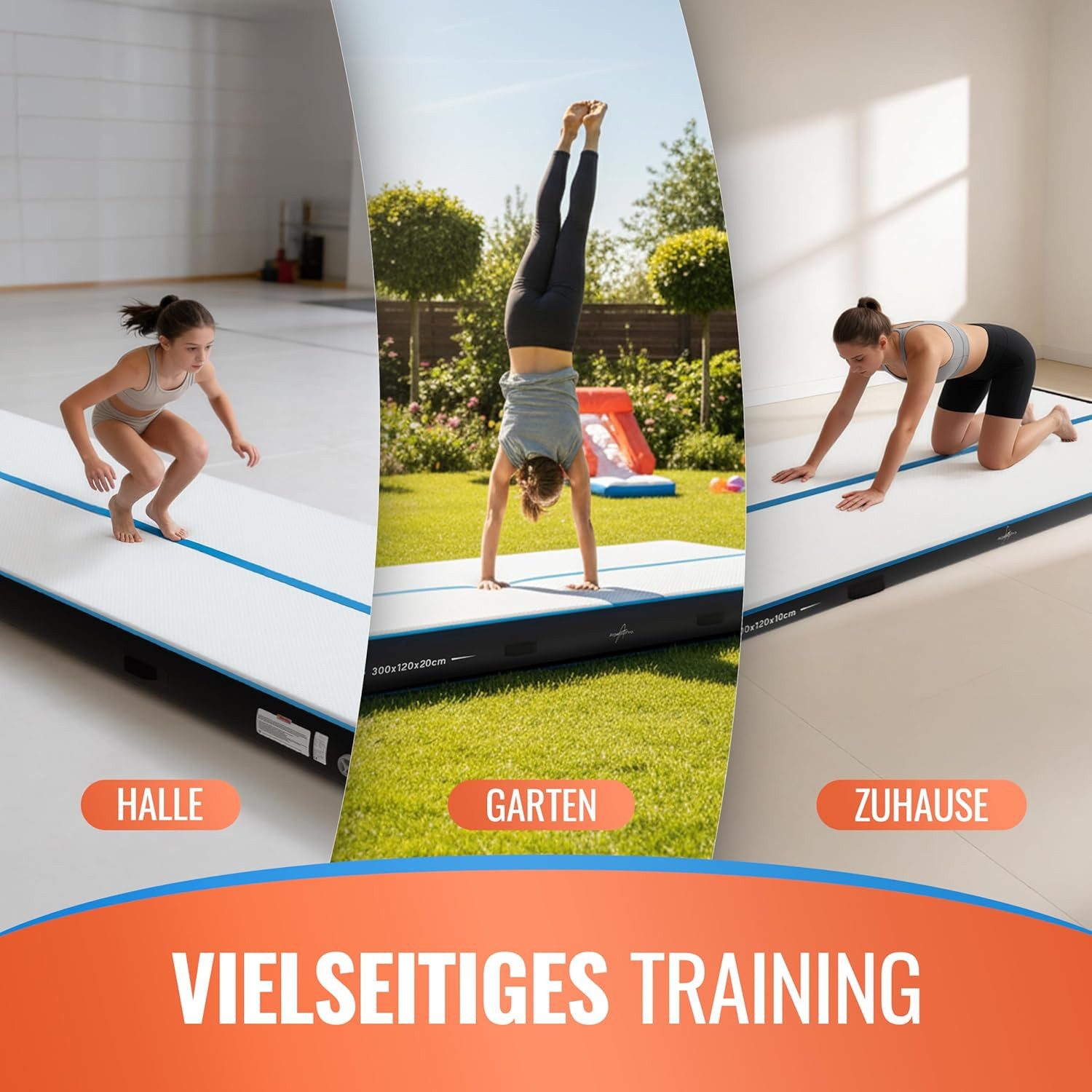 AthleticPro Turnmatte Airtrack Matte - 120cm breit, 3-5m Turnmatte aufblasbar, Tragetasche (10cm), inkl. elektrischer Pumpe, Reparaturset, wasserdicht – Bild 5 von 5