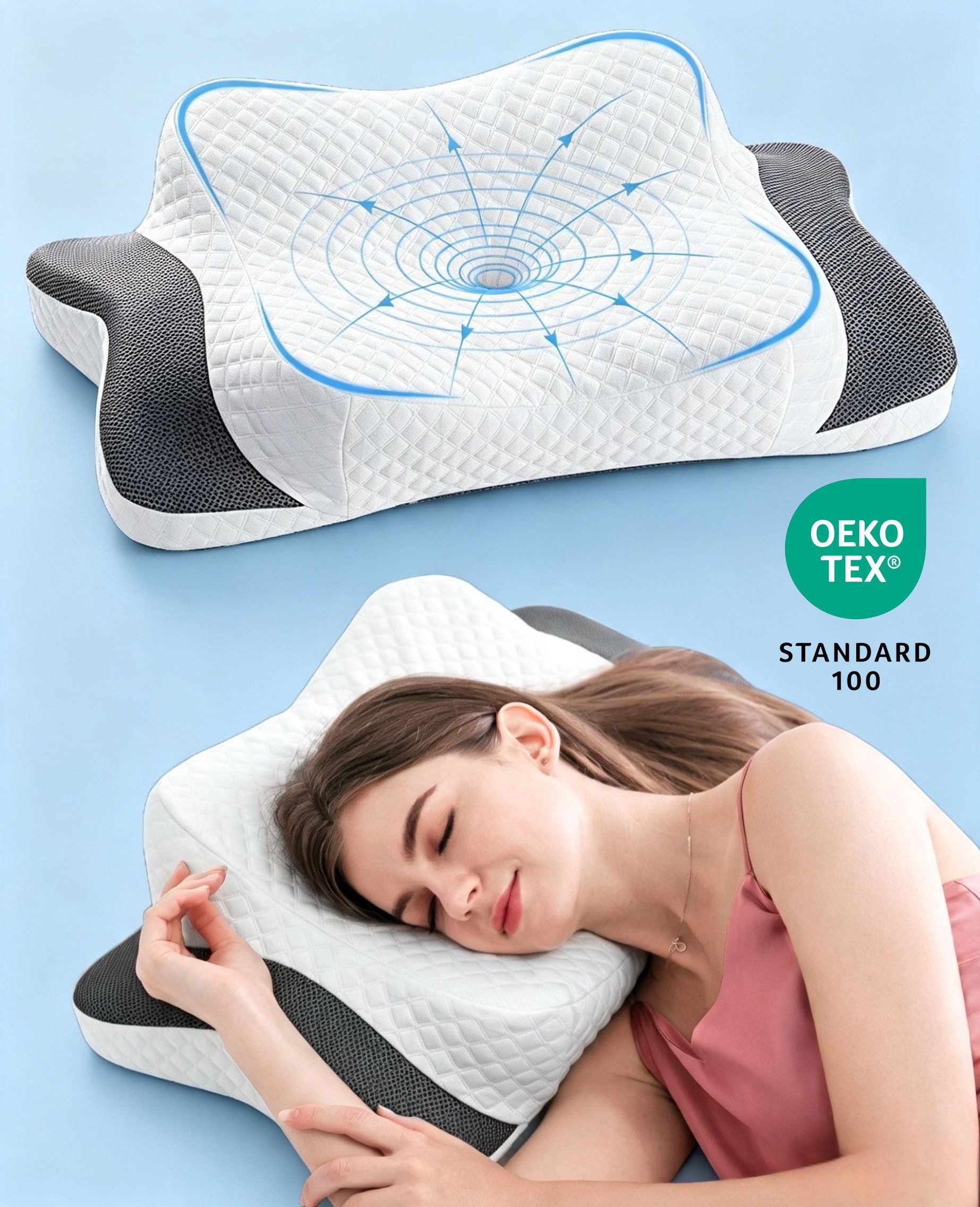Elegear Nackenstützkissen kopfkissen Memory Foam nackenkissen schlafkissen mit 6 Höhen/2 Härte, Füllung: Memory-Foam, Rückenschläfer, Seitenschläfer, Bauchschläfer, Ergonomisches Schlaf, OEKO-TEX®, Nackenschmerzen