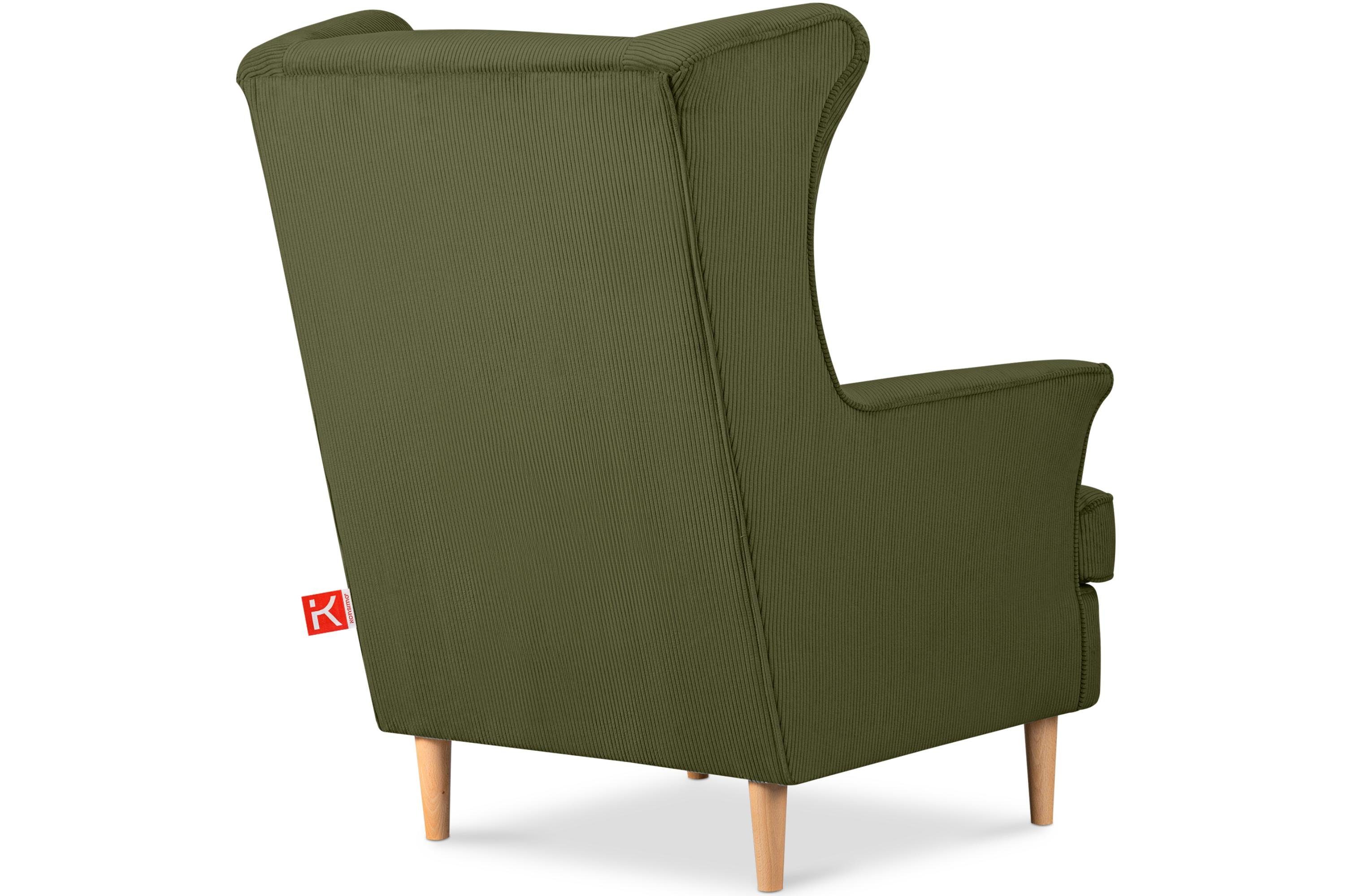Design, STRALIS Sessel, hohe Ohrensessel Füße, Konsimo inklusive zeitloses dekorativem Kissen