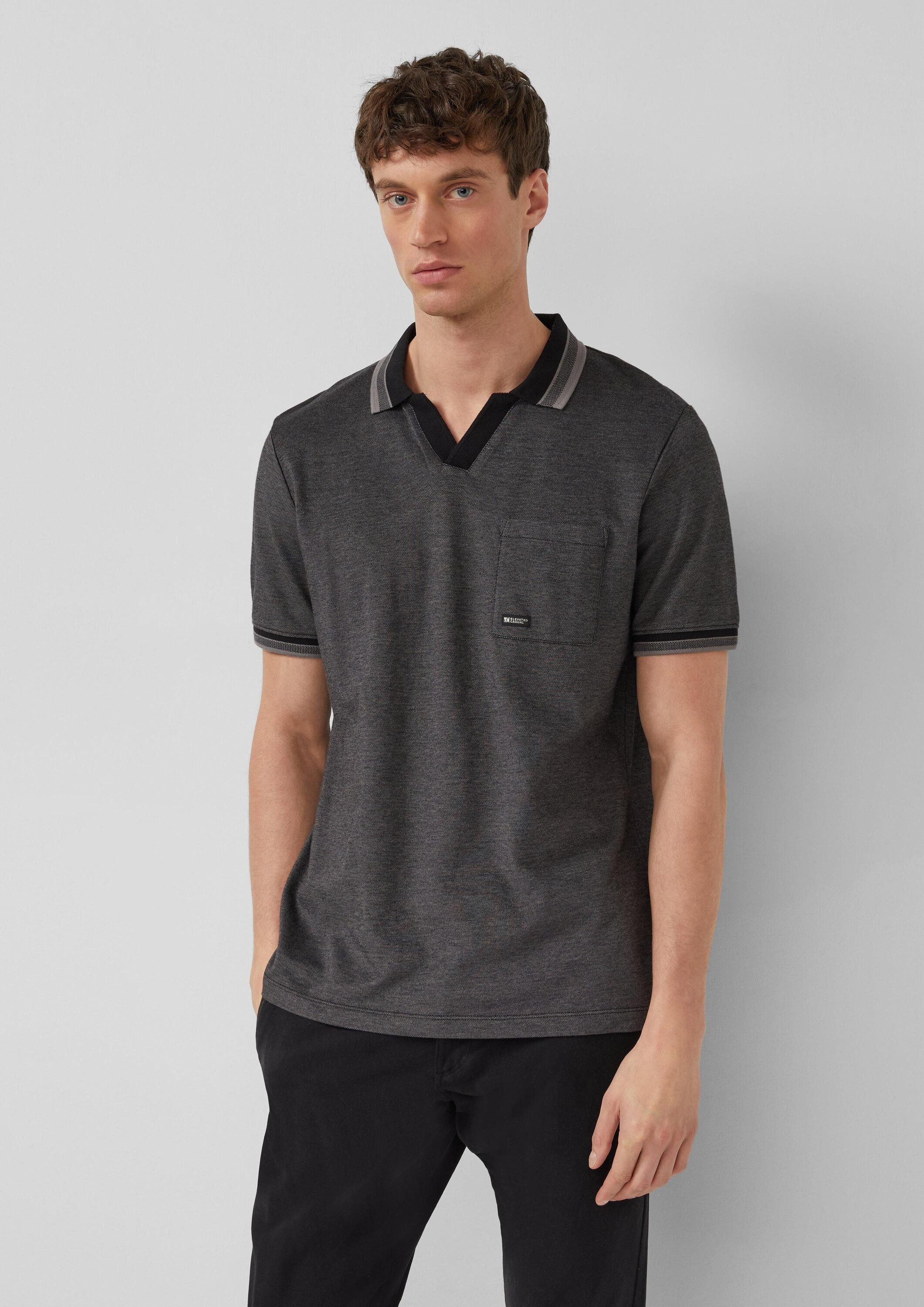 s.Oliver Kurzarmshirt Polo-Shirt Piqué-Poloshirt in Bi-color-Optik mit Brusttasche
