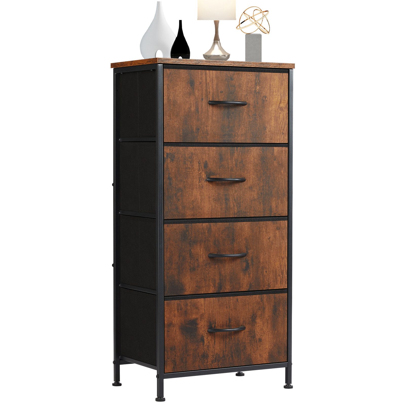 ANYSUN Kommode Tresenkommode mit 4 Schubladen Mehrzweckschrank Schubkastenkommode (Ein Schrank), Schubladenschrank mit Metallgestell Schubladen Stoffkommode Sideboard