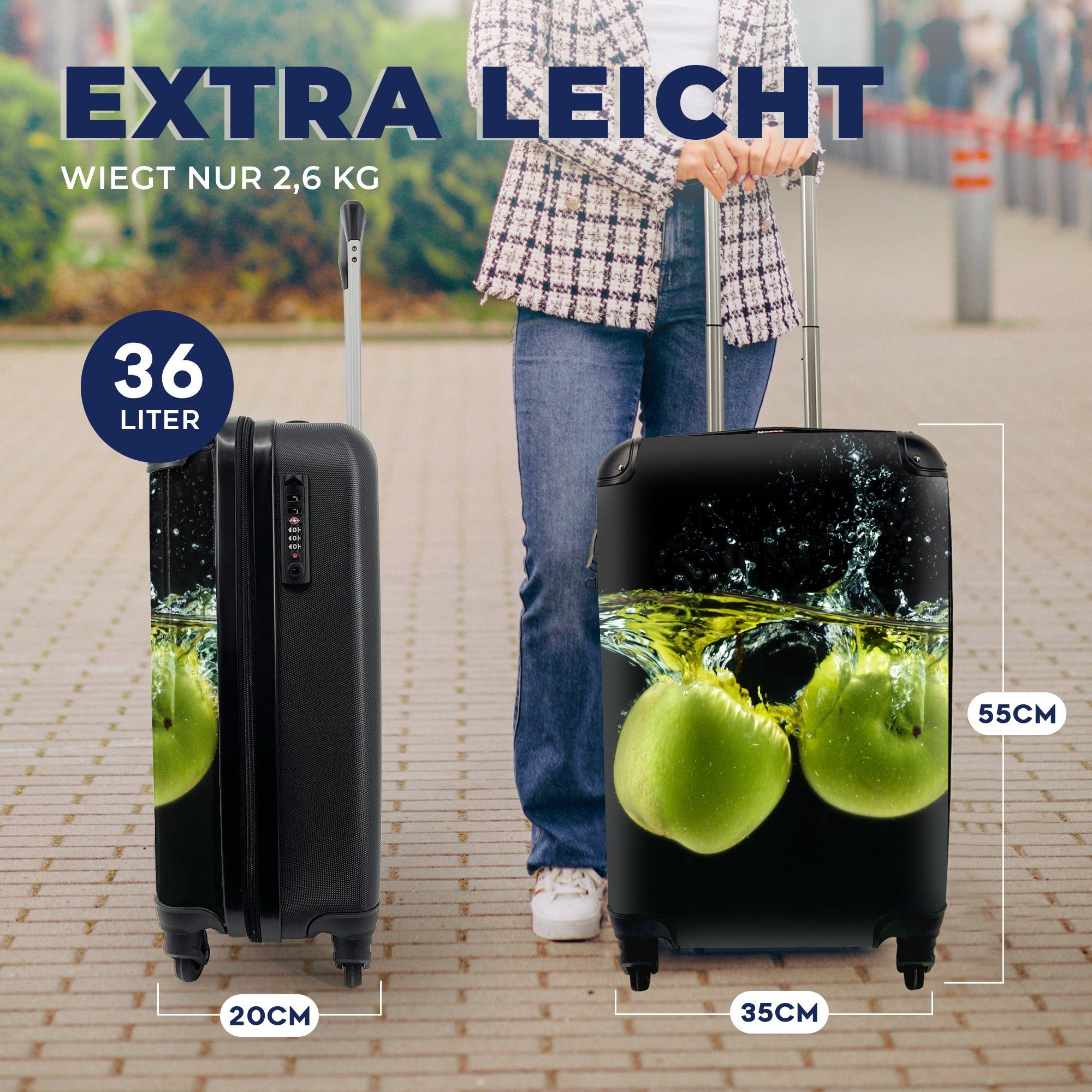 - Reisekoffer Obst Äpfel Handgepäckkoffer 4 - rollen, Wasser Rollen, MuchoWow Reisetasche Handgepäck Schwarz mit Ferien, - Grün, - Trolley, für