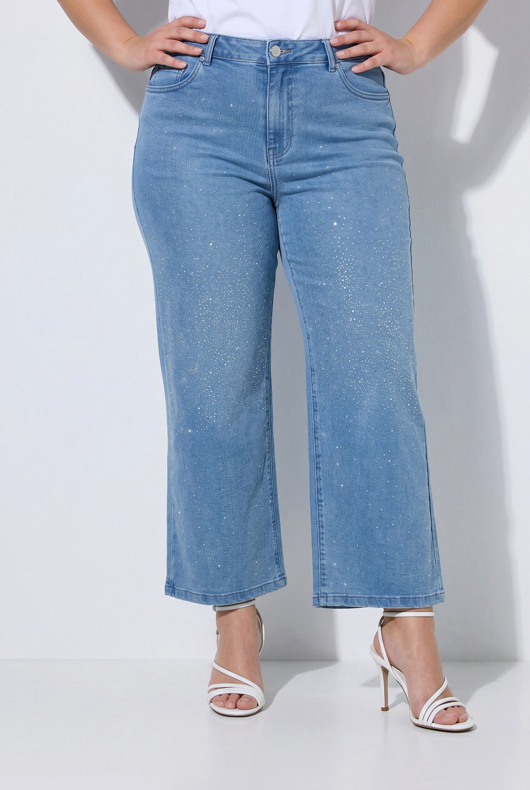 Angel of Style 5-Pocket-Jeans Jeans-Culotte weites Bein Glitzersteinchen