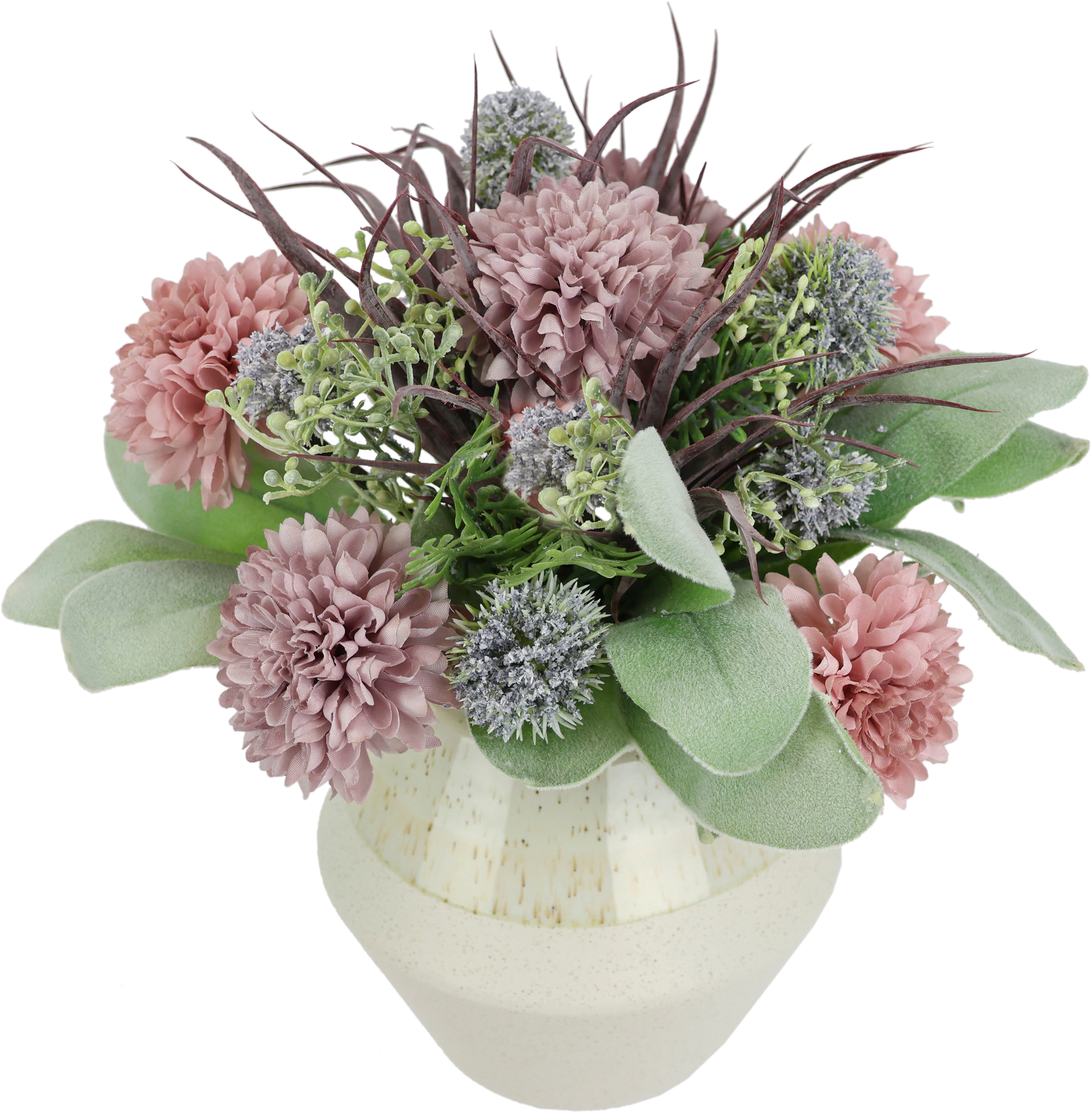 Kunstblume Gesteck aus Dahlien und Allium, I.GE.A., Höhe 21 cm