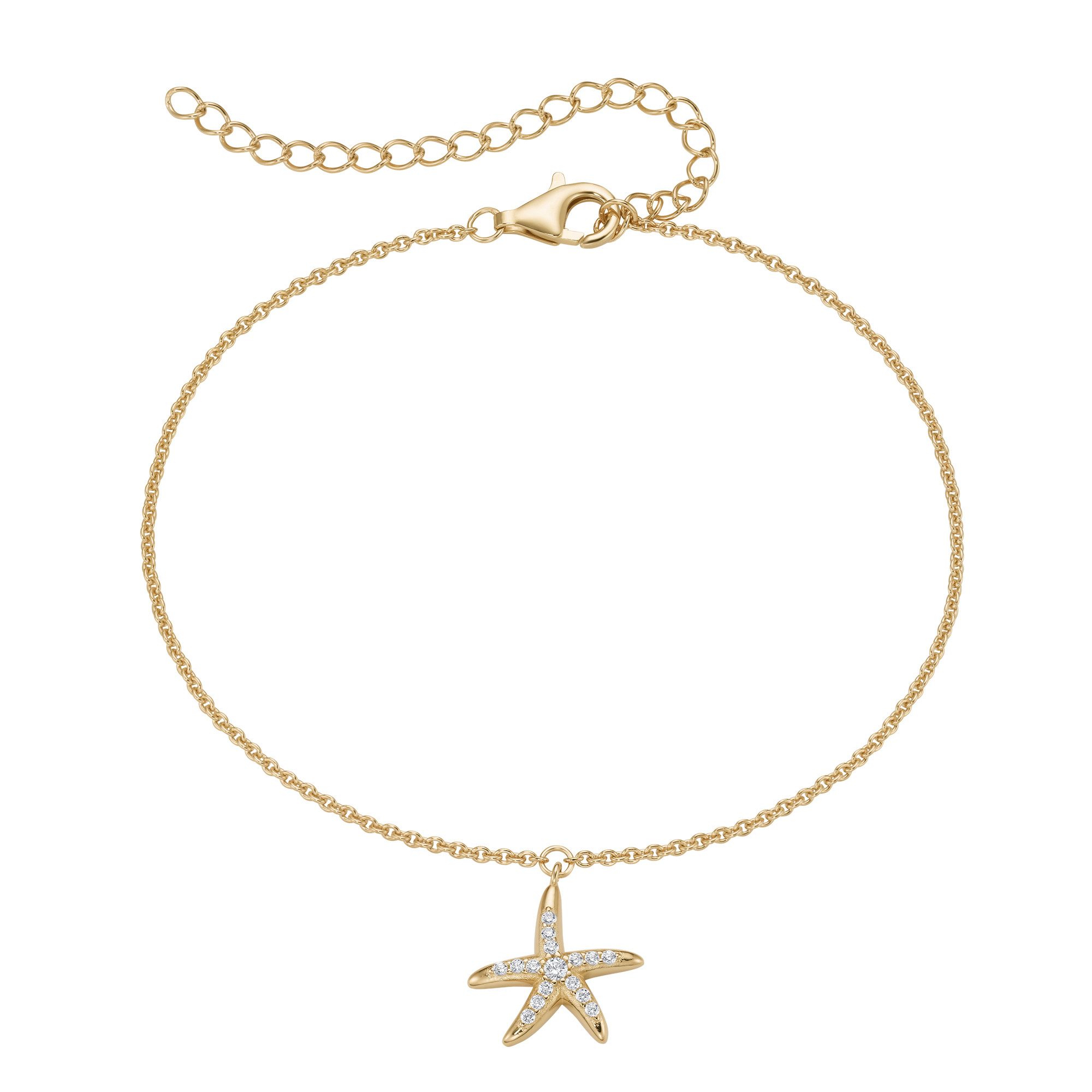 Firetti Fußkette mit Anhänger Schmuck Geschenk Silber 925 Körperschmuck Ankerkette Anhänger Seestern, mit Zirkonia (synth)