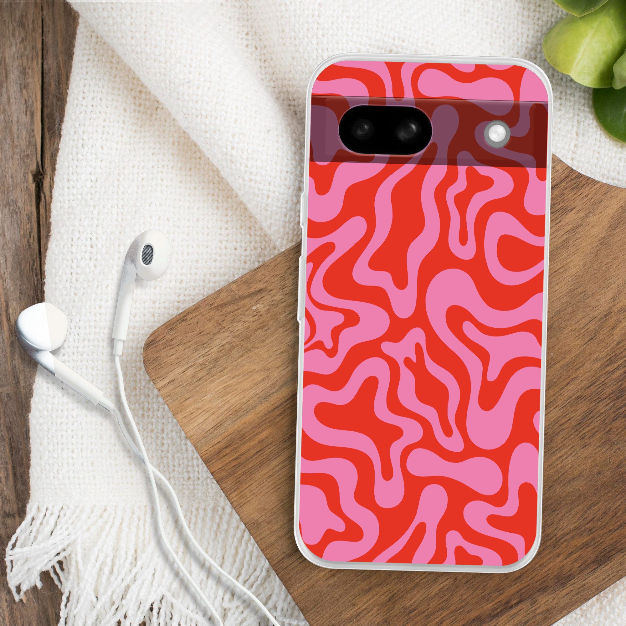 MuchoWow Handyhülle für Google Pixel 8a Abstrakt - Muster - Rot - Rosa - Minimalistisch, Phone Case, Silikon, Schutzhülle Dünn