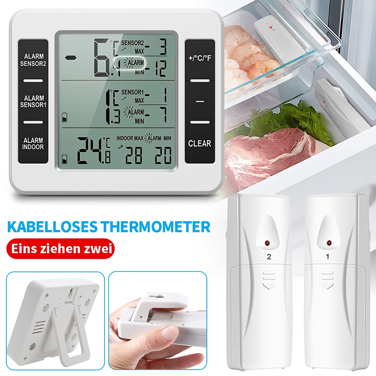 LCD-Funk-Innen- und Außenthermometer, Temperaturmessung,  Raumtemperatur-Tester