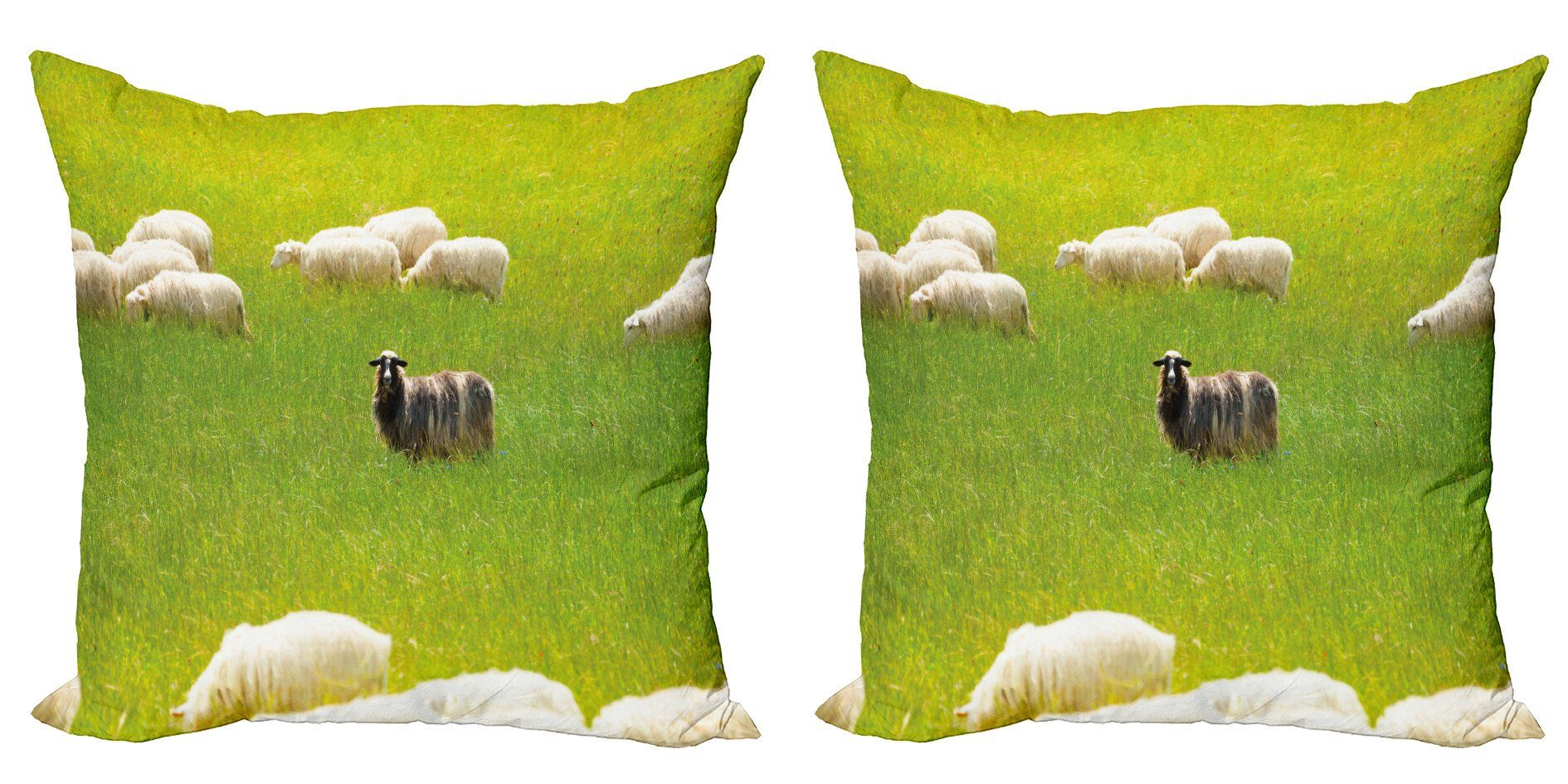 Kissenbezüge Modern Accent Doppelseitiger Schafe Stück), Abakuhaus Schwarze Natur Weiße Digitaldruck, (2 Ziegen