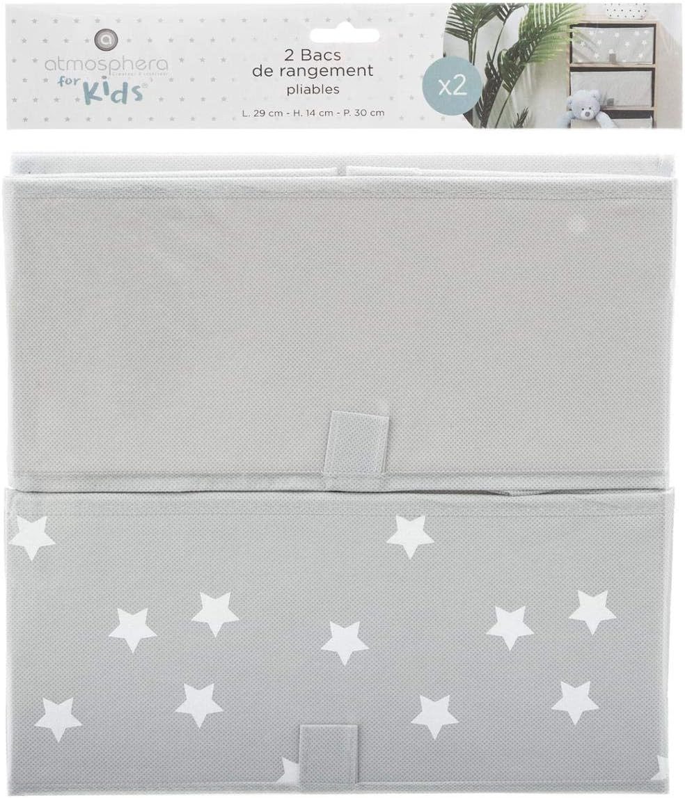Atmosphera Créateur d'intérieur Aufbewahrungsbox Aufbewahrungskorb Kinderzimmer Sterne grau 2er-Set, 29 x 30 x 14 cm