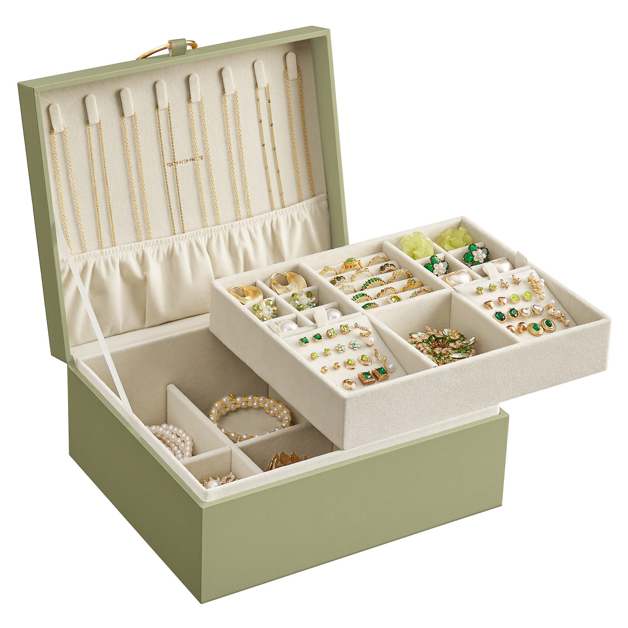 SONGMICS Schmuckkasten Schmuckbox Schmuckaufbewahrung, 2 Ebenen, günstig online kaufen