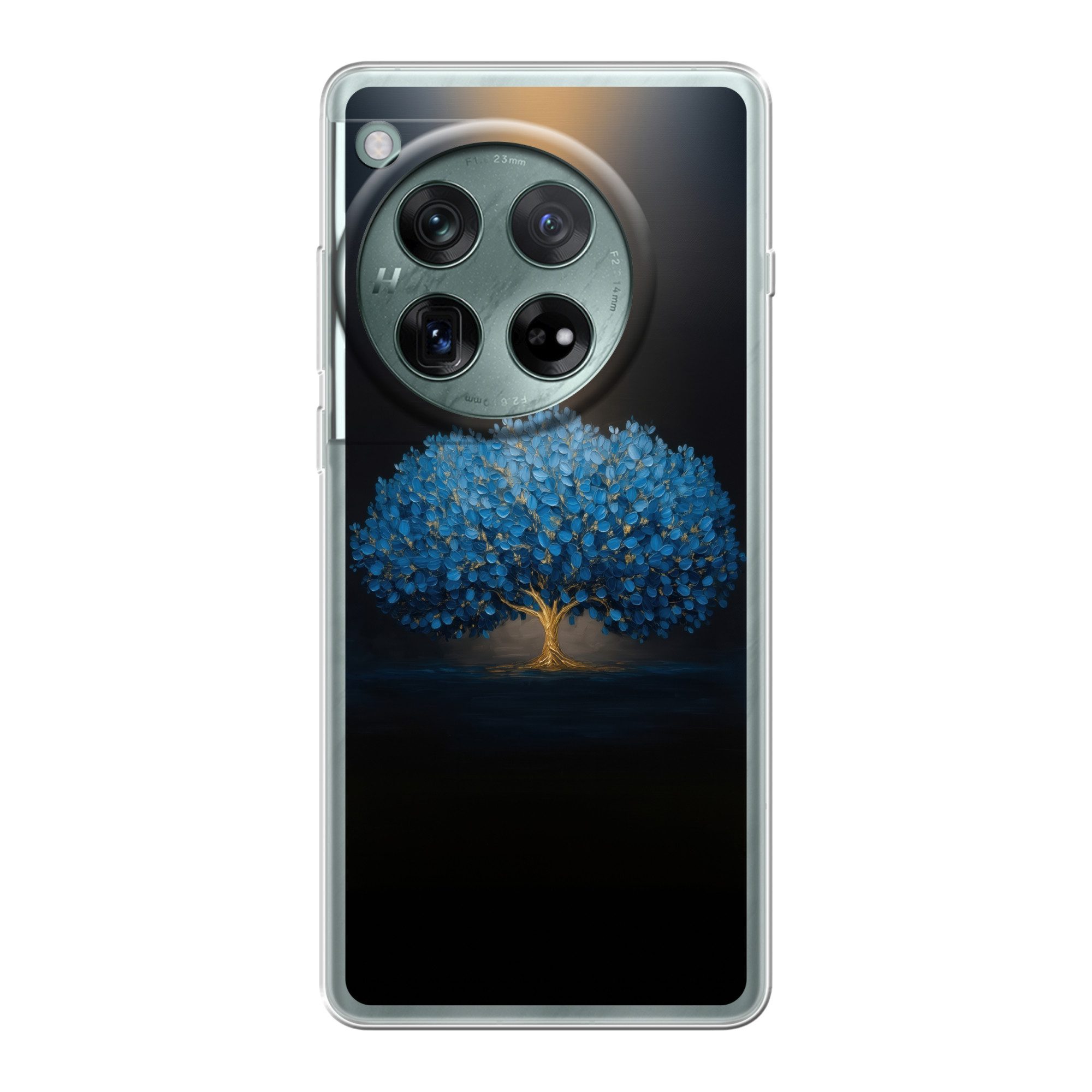 MuchoWow Handyhülle für OnePlus 12 Baum - Blau - Blätter - Pinselstriche, Handy Case, Silikon, Bumper Case Dünn